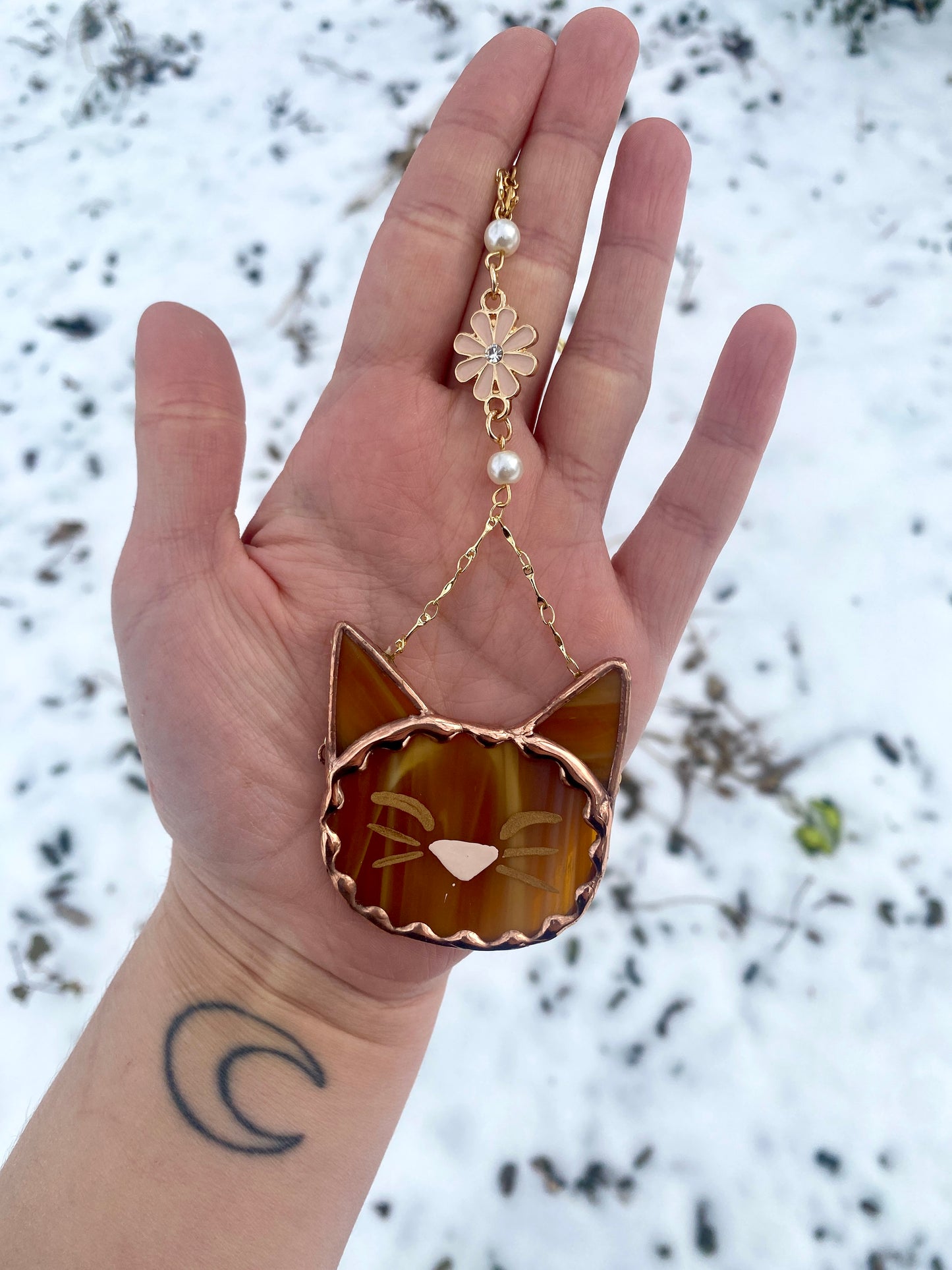 Orange Cat Stained Glass Charm