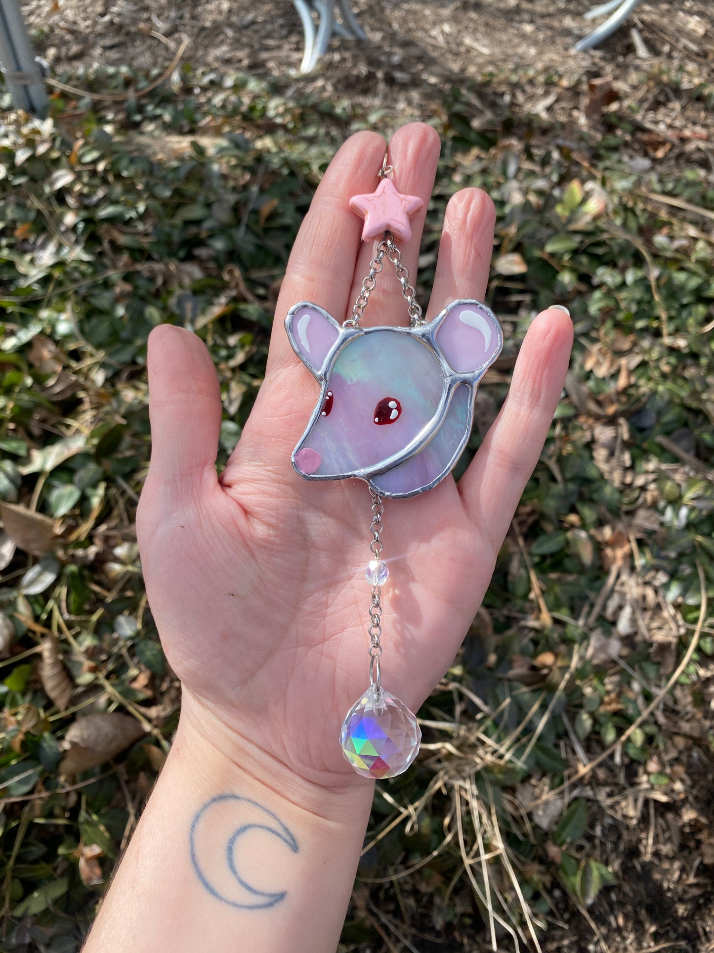 Pink Star Rat Stained Glass Charm