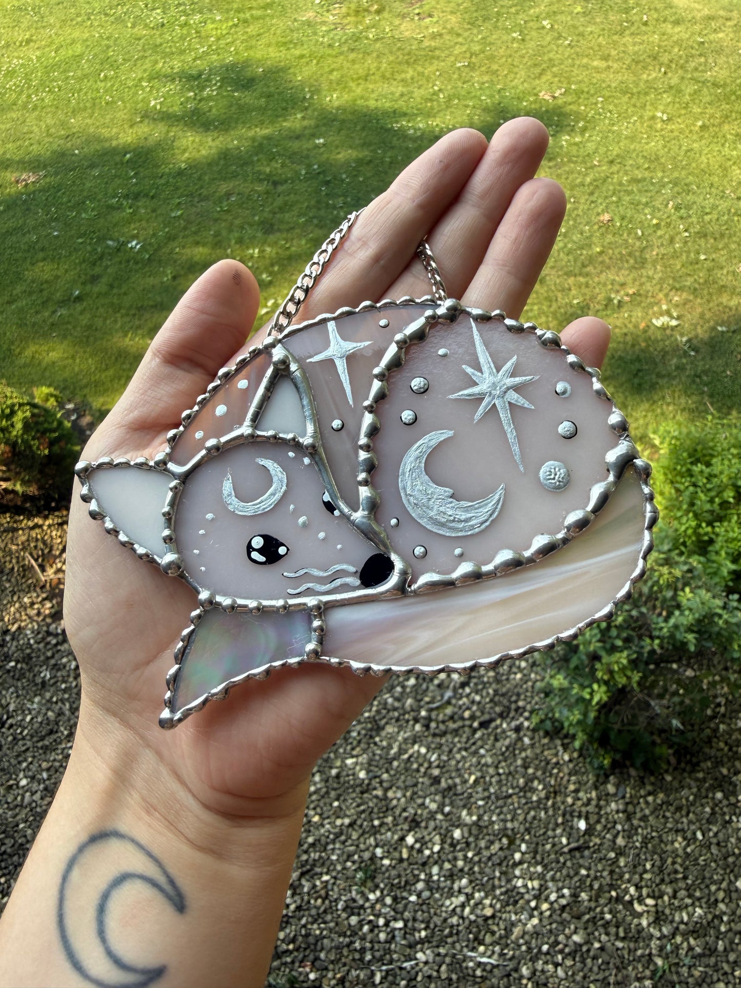Mini Pink Fox Stained Glass Suncatcher
