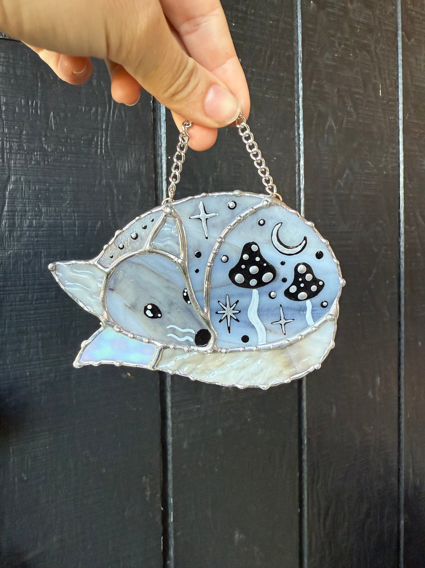 Silver Fox Stained Glass Ornament