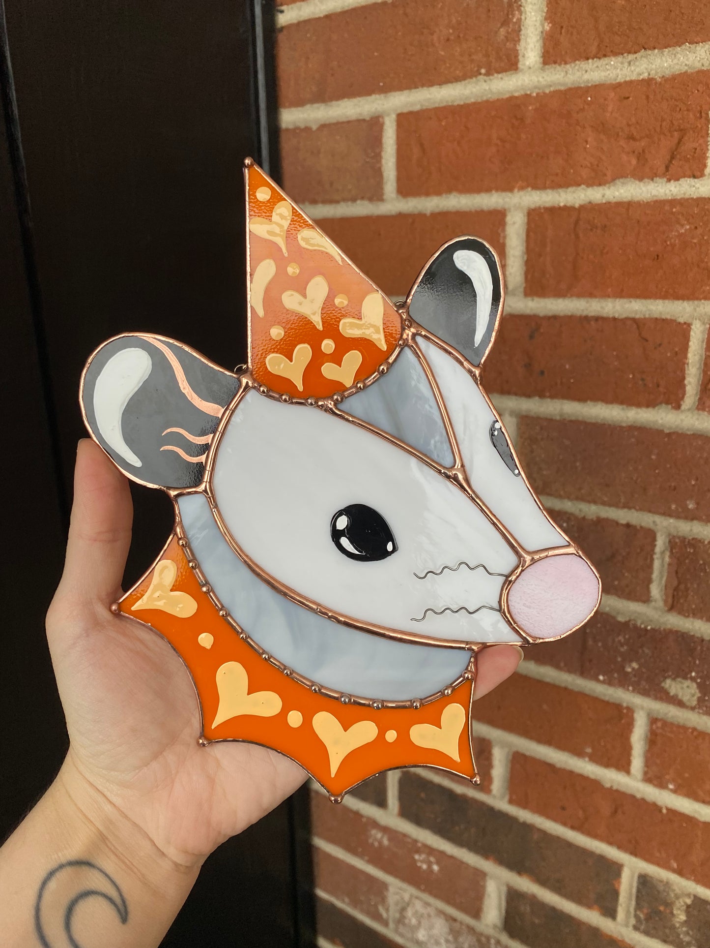 Orange Lovely Opossum Stained Glass Suncatcher