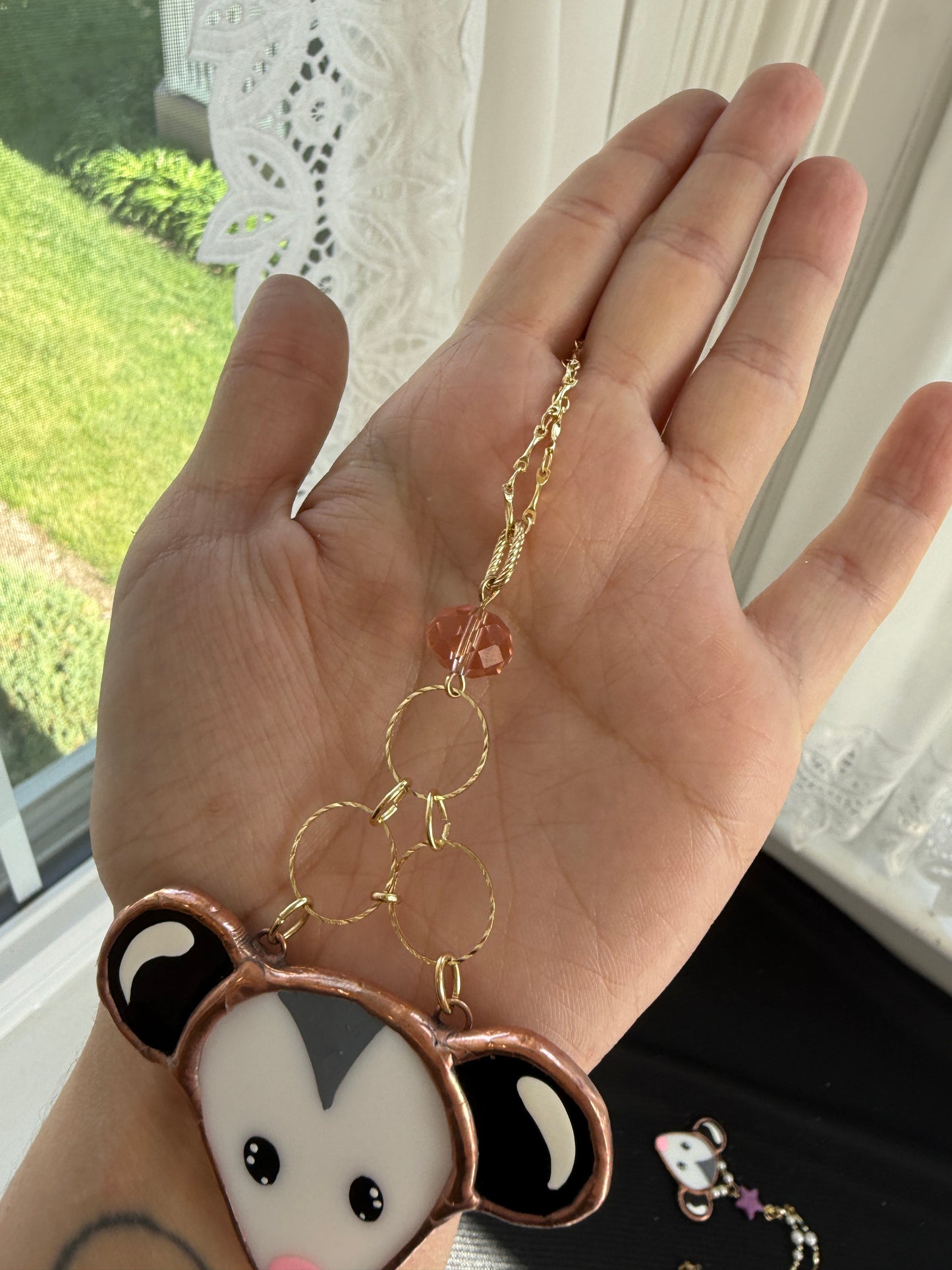 Dainty Gold Opossum Stained Glass Car Charm