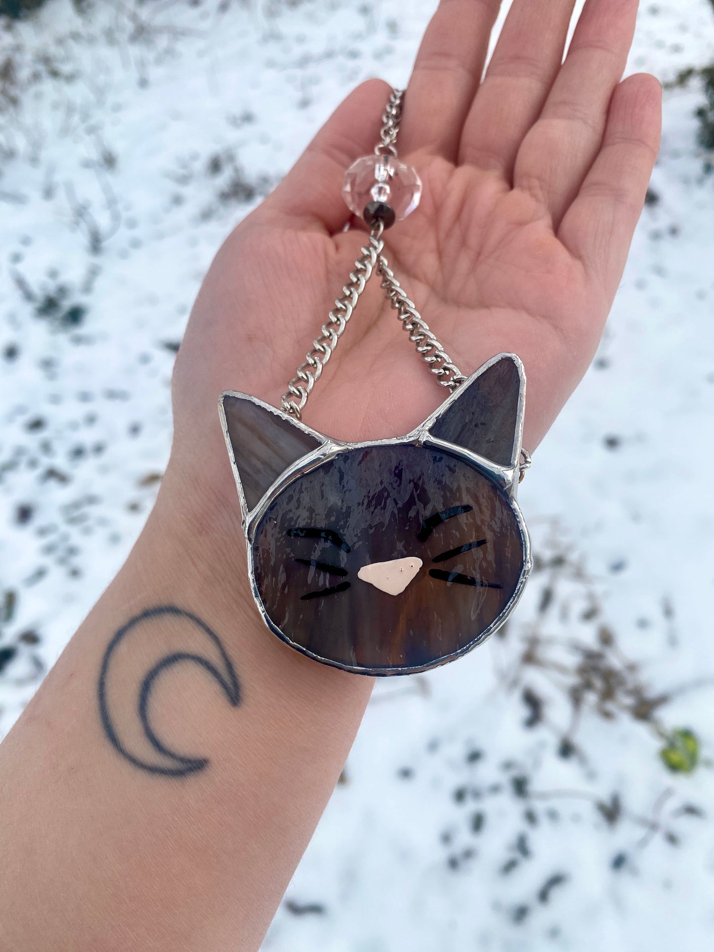 Grey Cat Stained Glass Charm