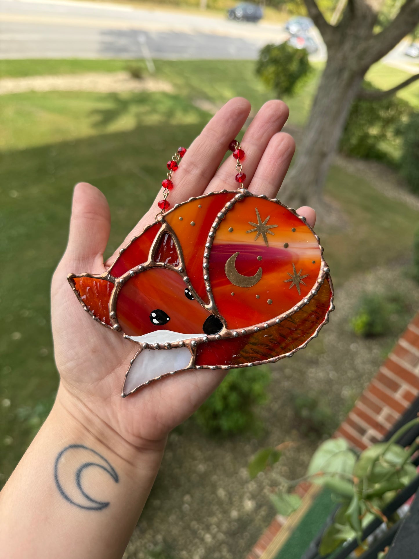 Fire Fox Mini Stained Glass Suncatcher