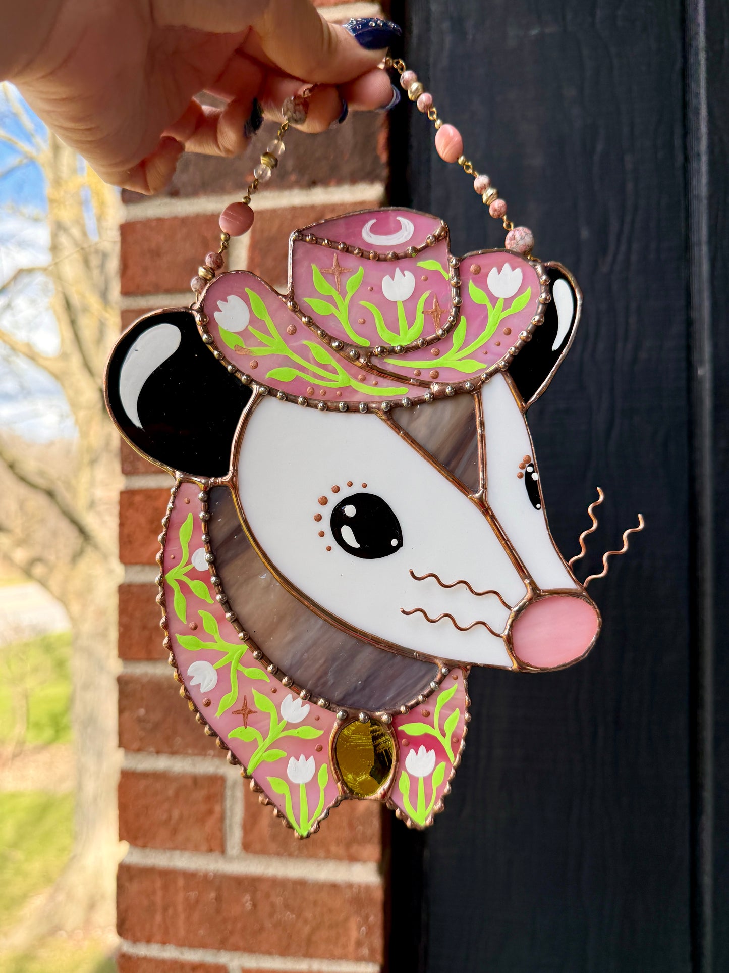 Green Tulip Stained Glass Opossum
