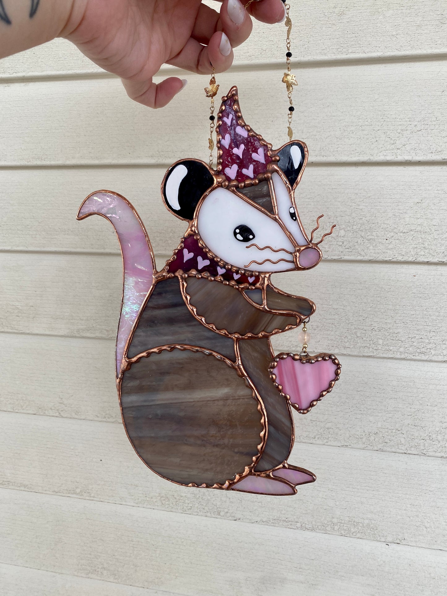 Lovely Wizard Opossum Stained Glass Suncatcher