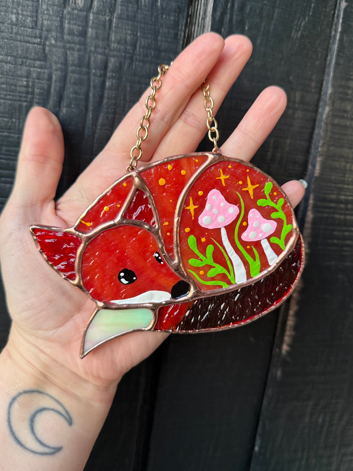 Mini Mushroom Fox Stained Glass Suncatcher