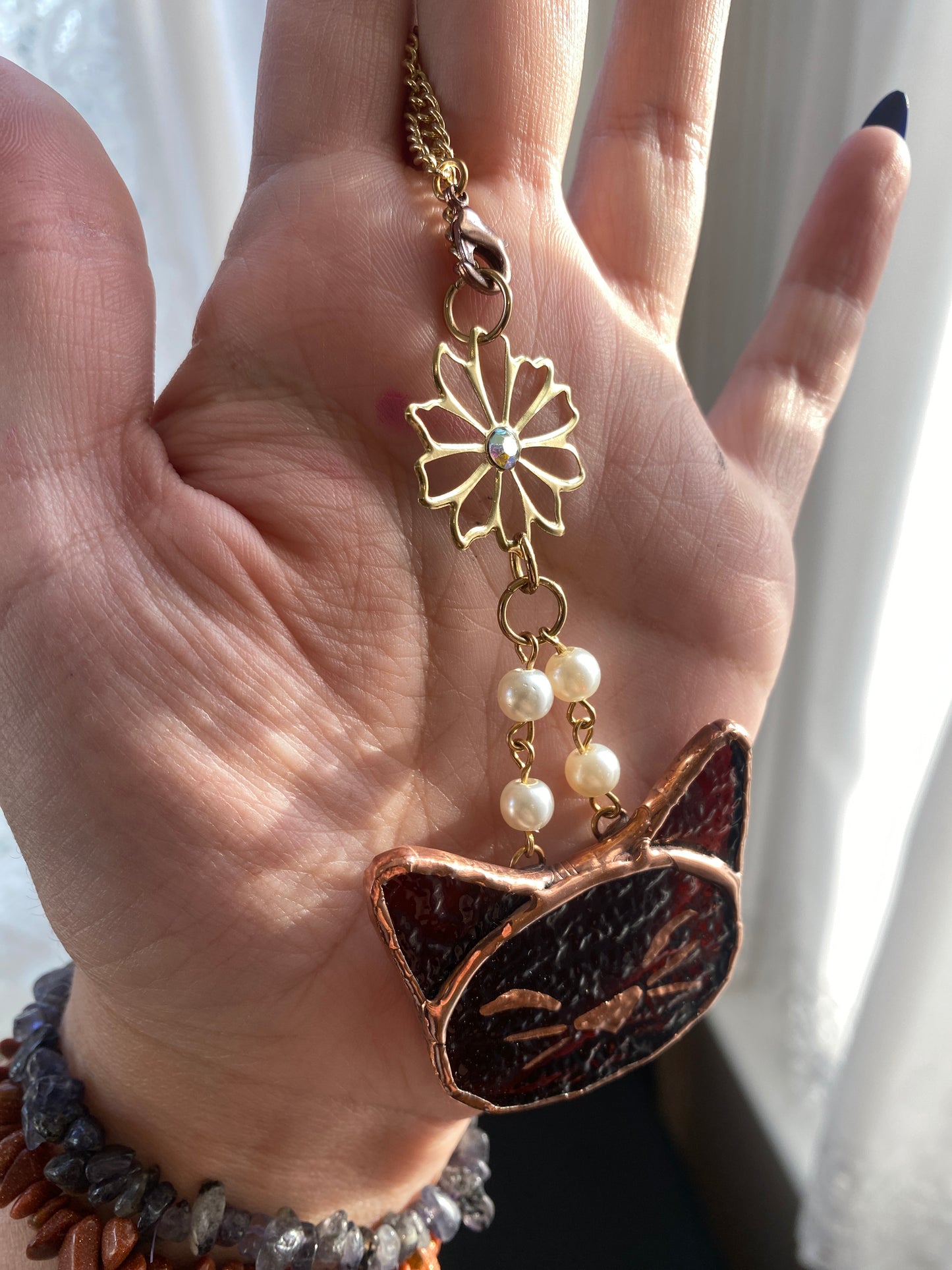 Brown Cat Stained Glass Charm