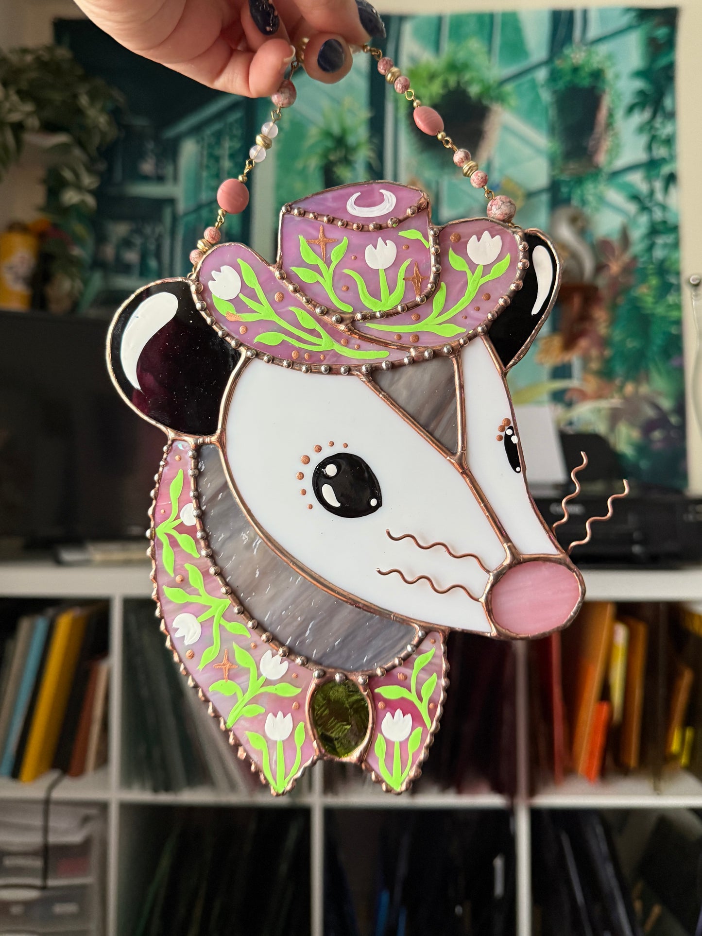 Green Tulip Stained Glass Opossum
