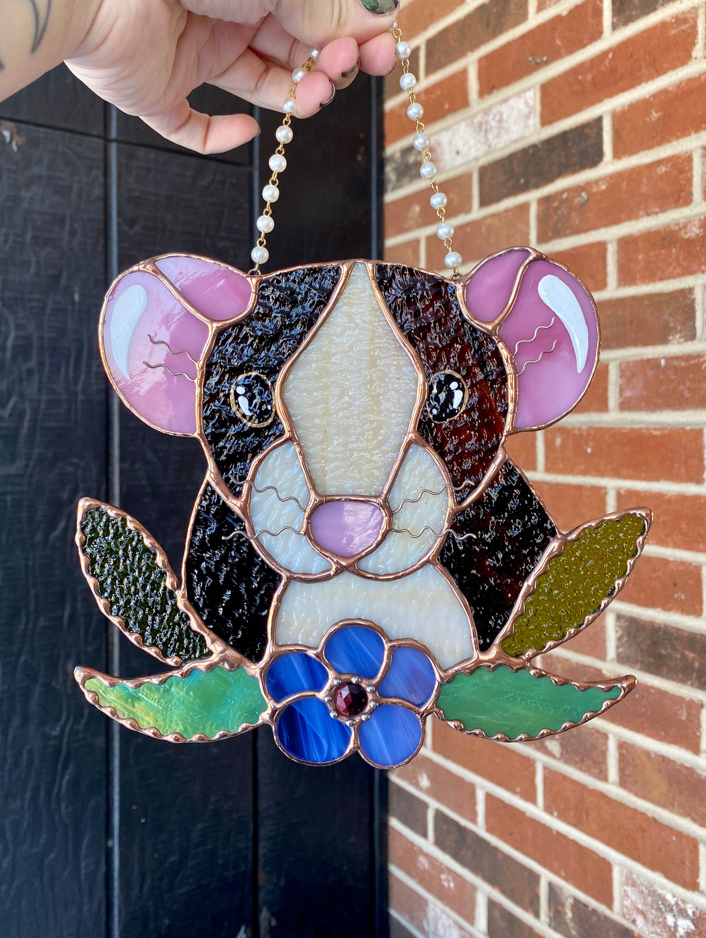 Flower Rat Stained Glass Suncatcher