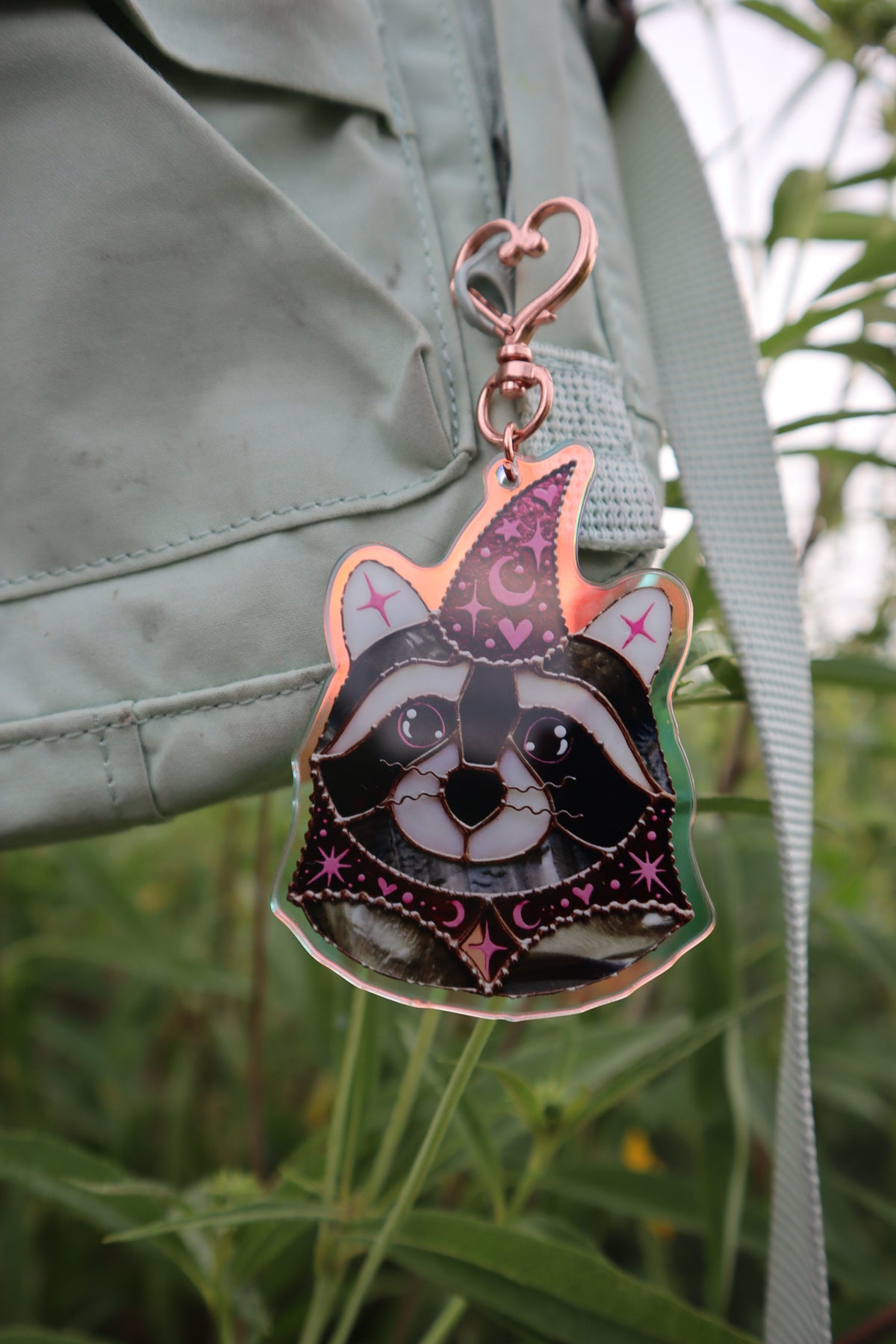 Pink Wizard Raccoon Holographic Acrylic Bag Charm