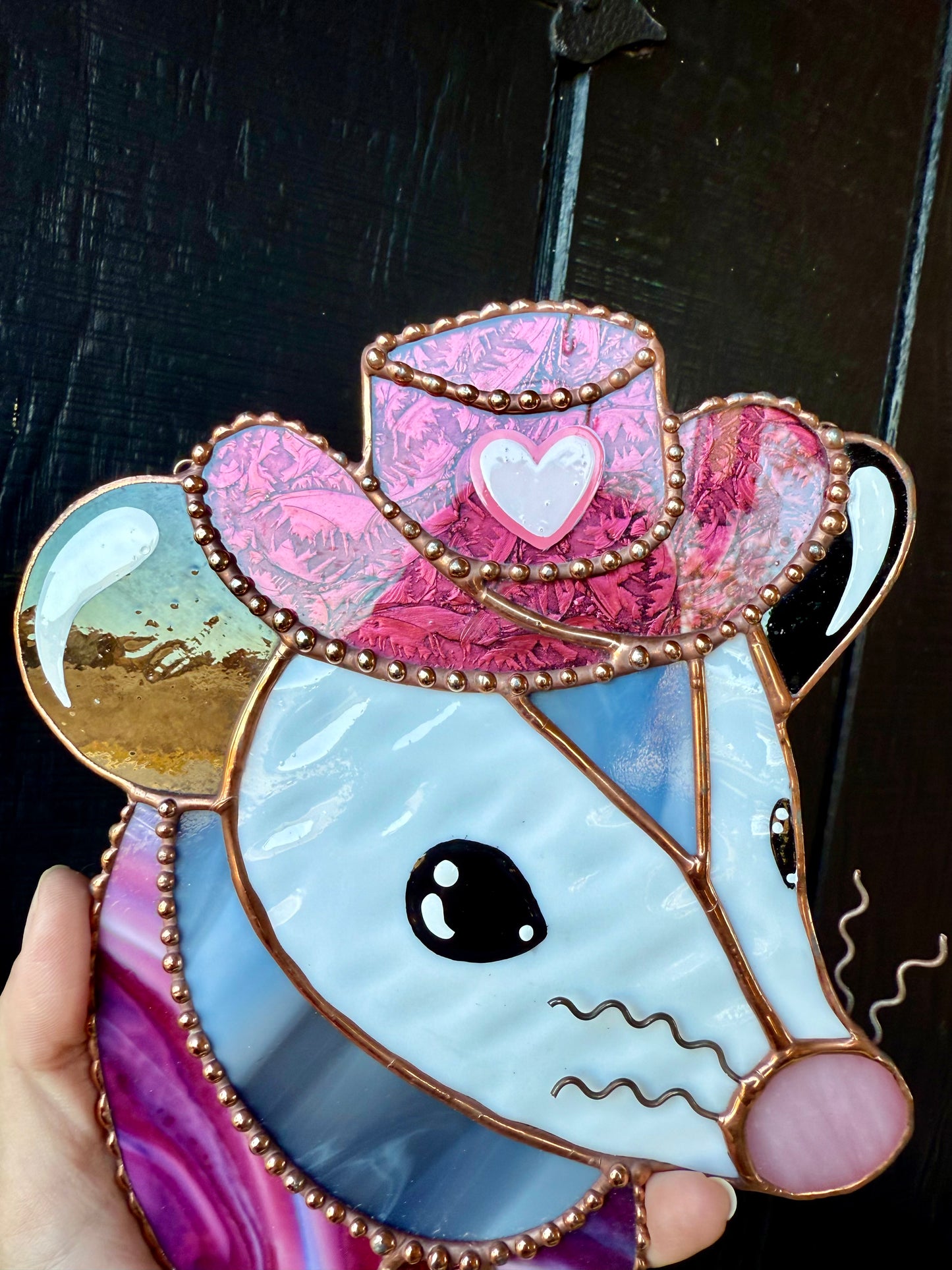 Lovely Cowboy Opossum Stained Glass