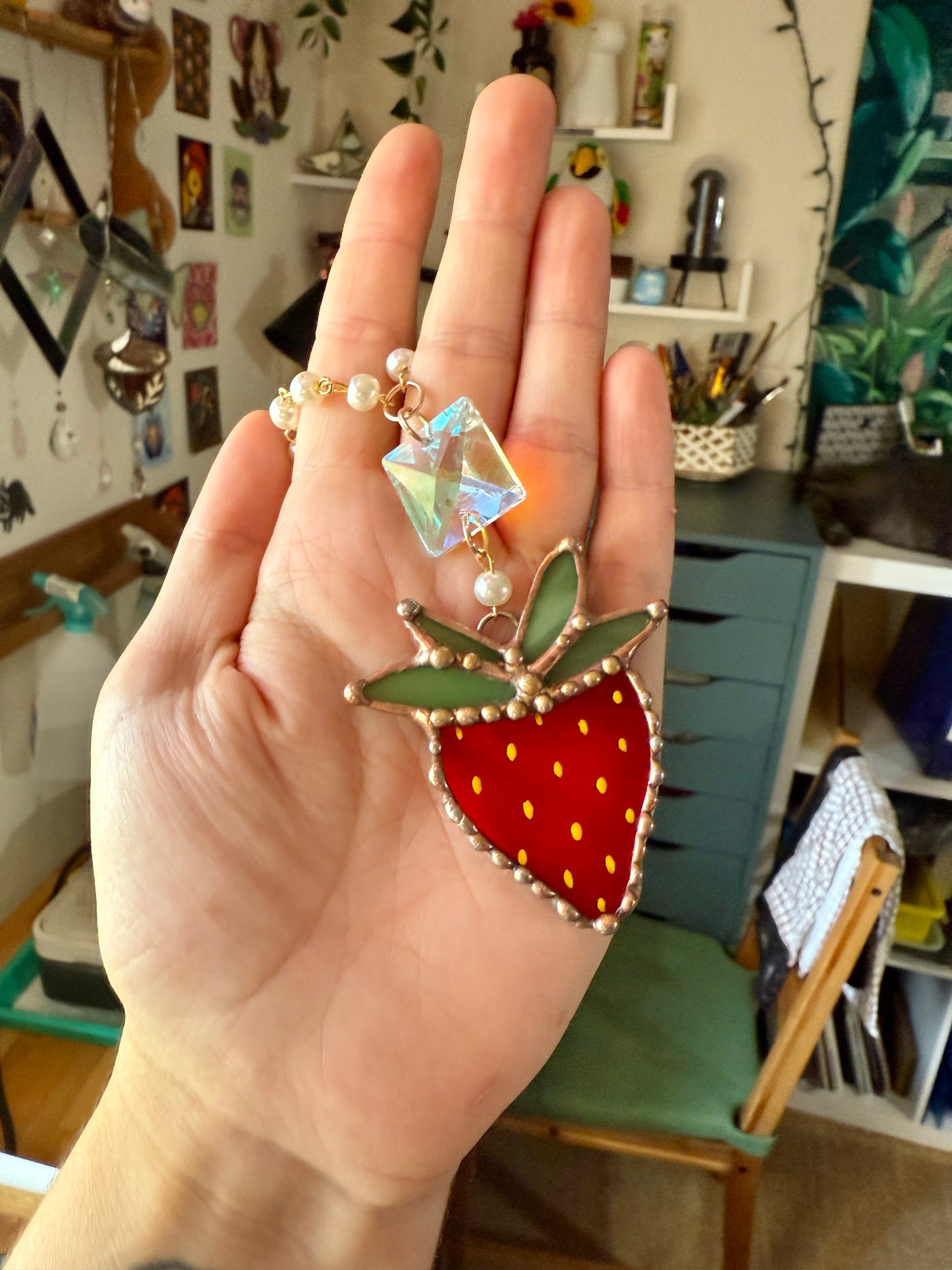 Strawberry Stained Glass Car Charm