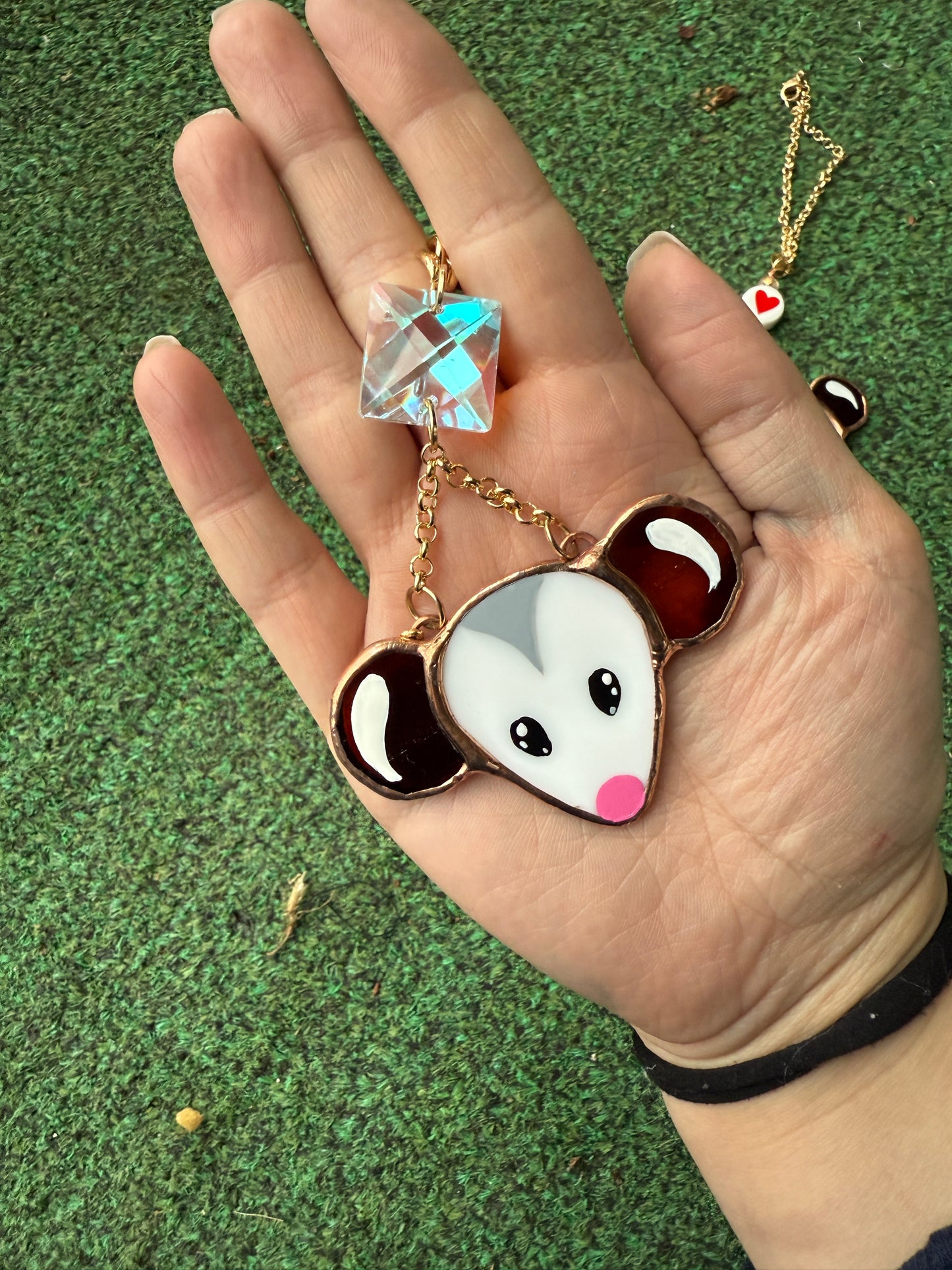 Jewel Opossum Stained Glass Charm