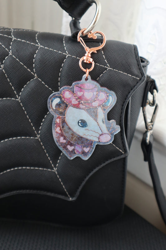 Pink Pony Opossum Holographic Acrylic Bag Charm