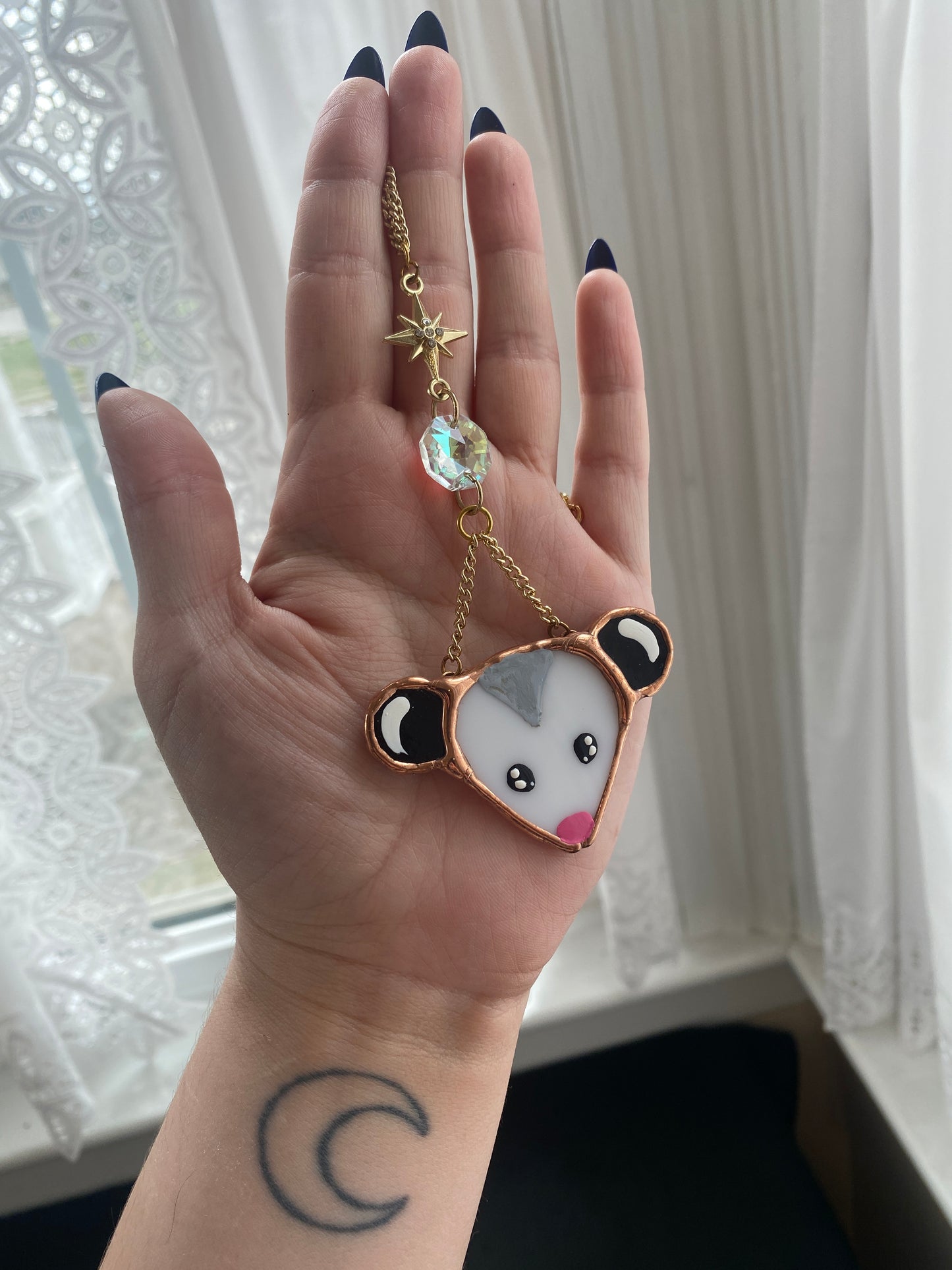 Golden Starburst Opossum Stained Glass Charm