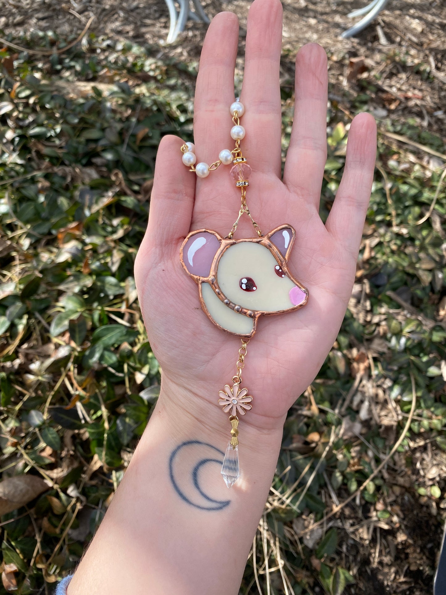 Flower Rat Stained Glass Charm