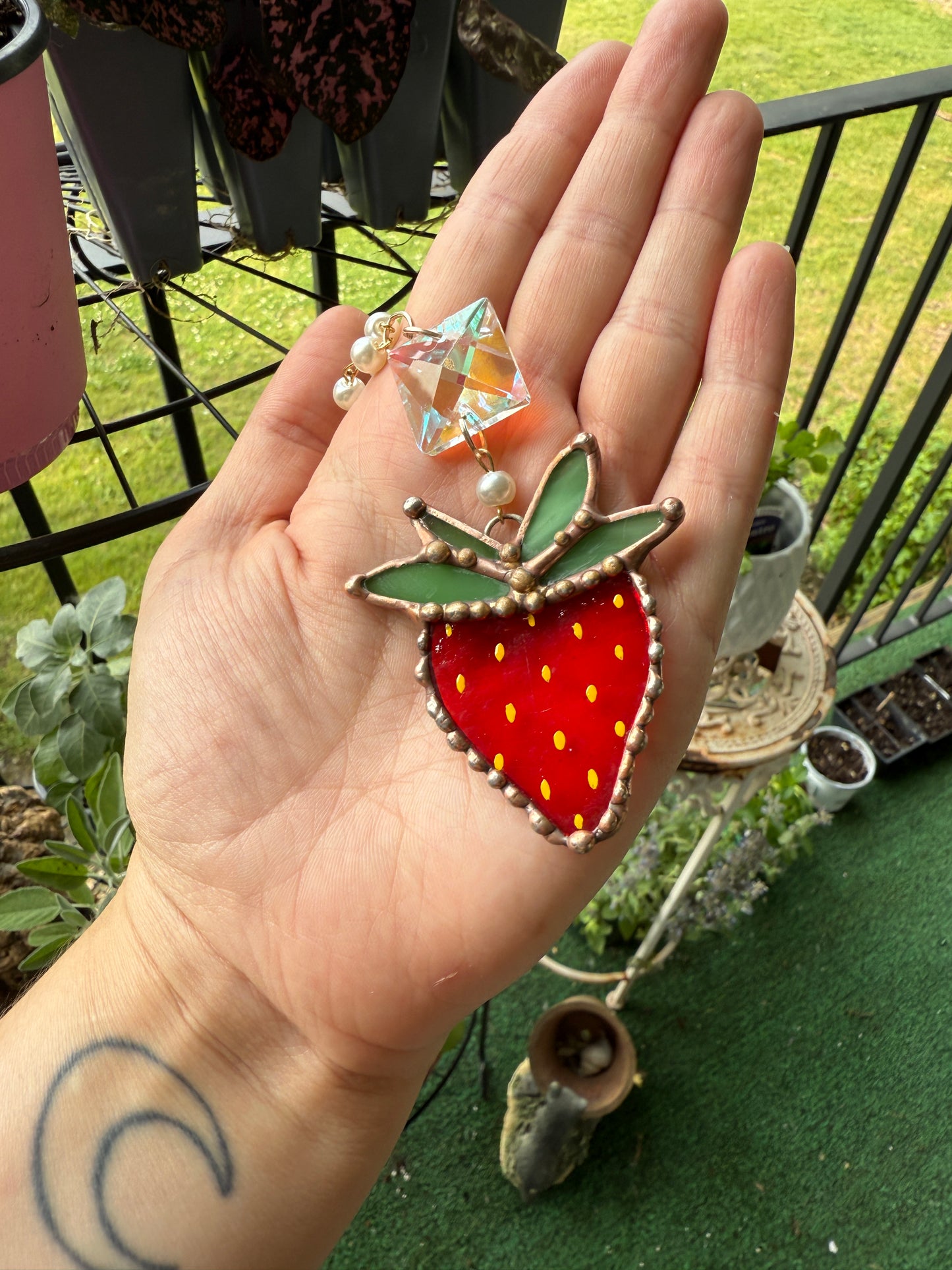 Strawberry Stained Glass Car Charm