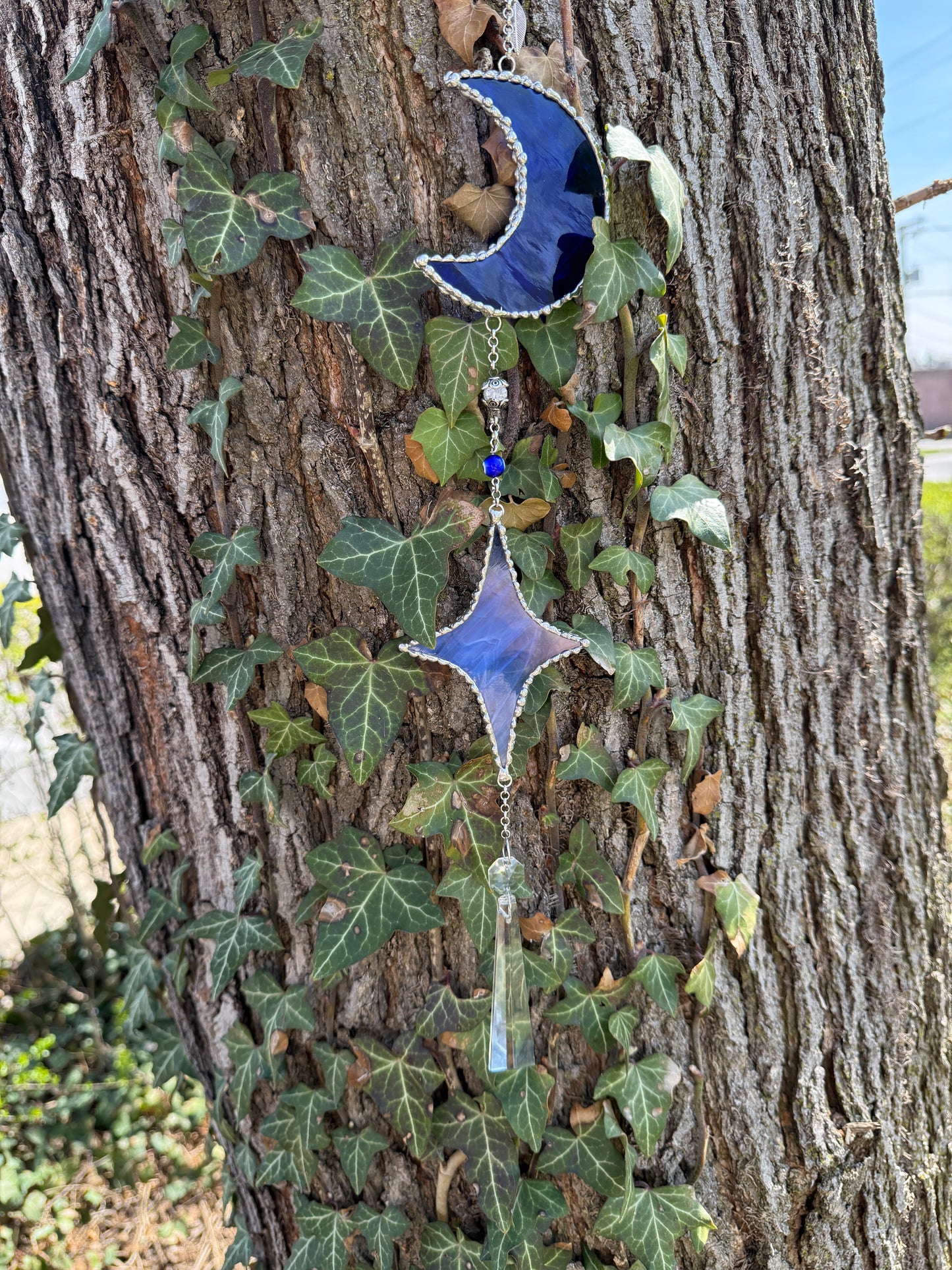 Blue and Silver Sun and Moon Suncatcher