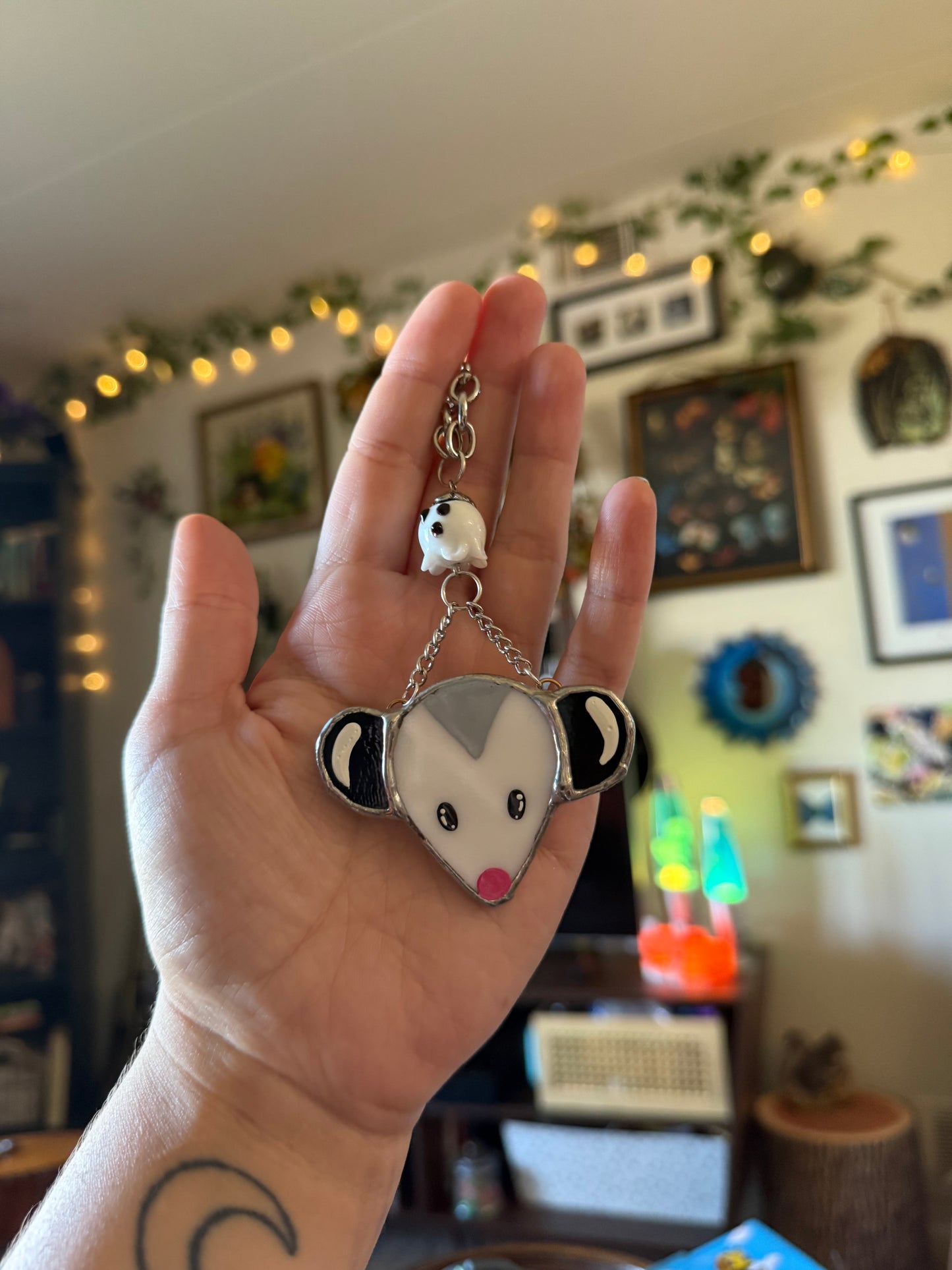 Silver Ghost Opossum Car Charm