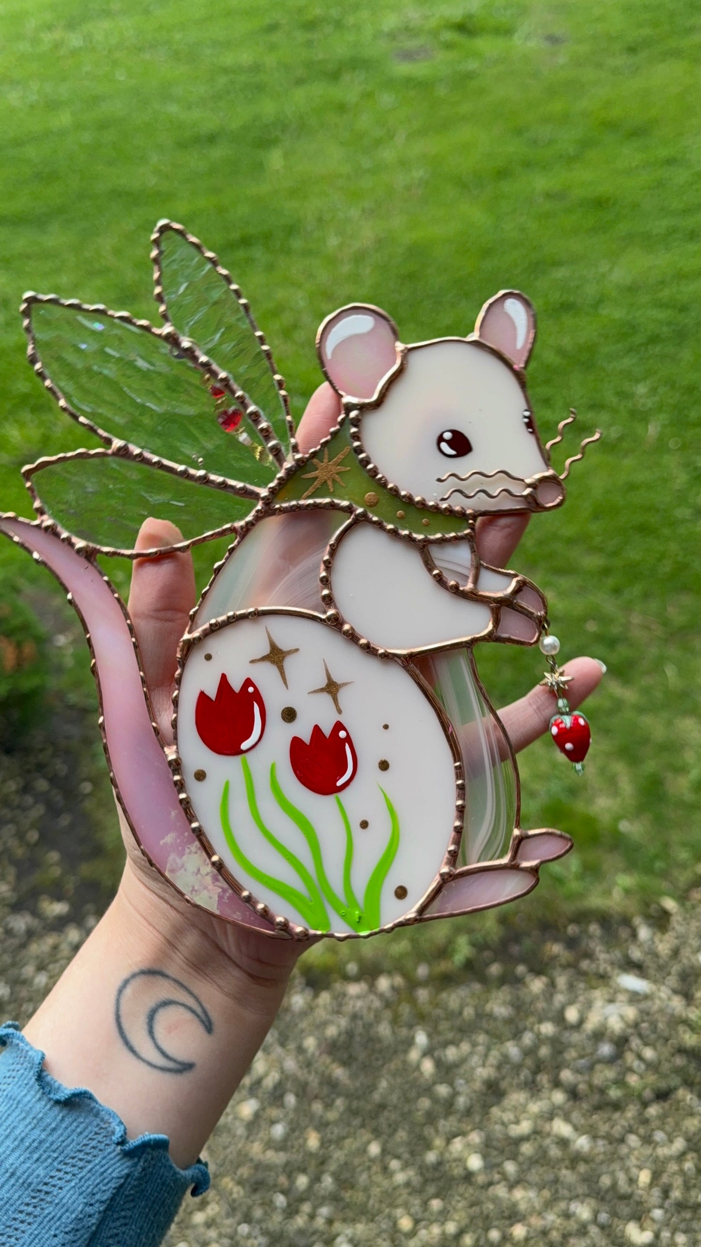 Spring Fairy Rat Stained Glass Suncatcher