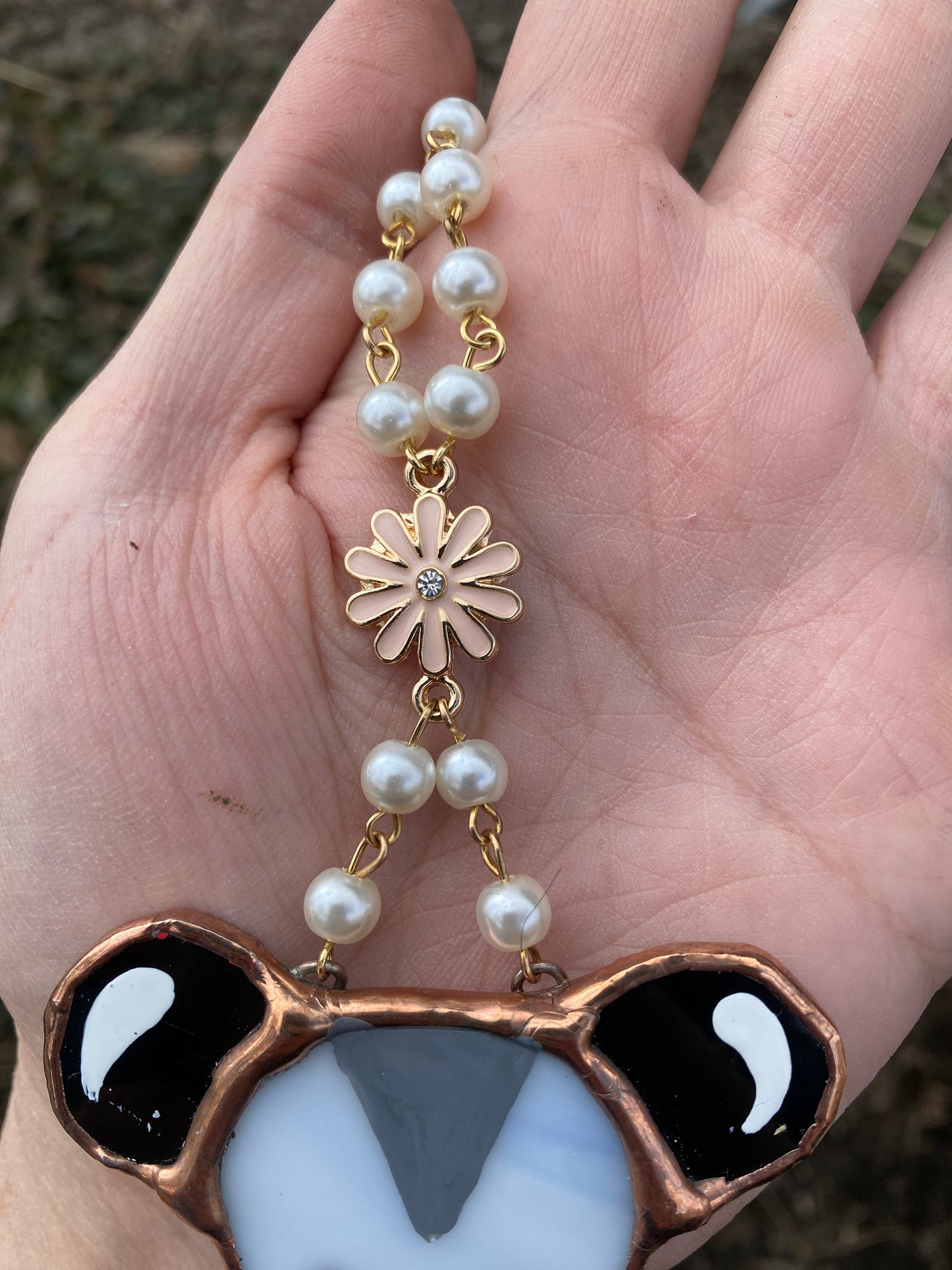 Flower Opossum Stained Glass Charm