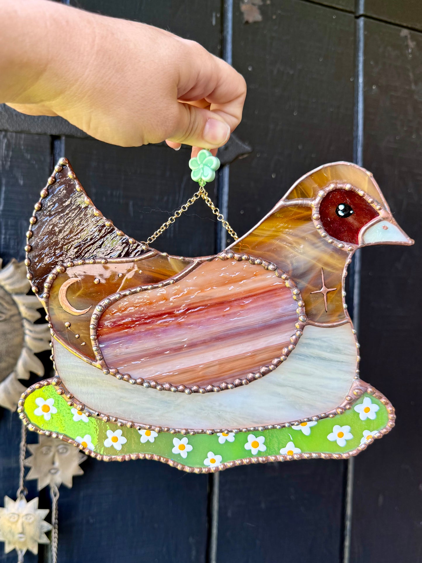 Flower Chicken Stained Glass Suncatcher