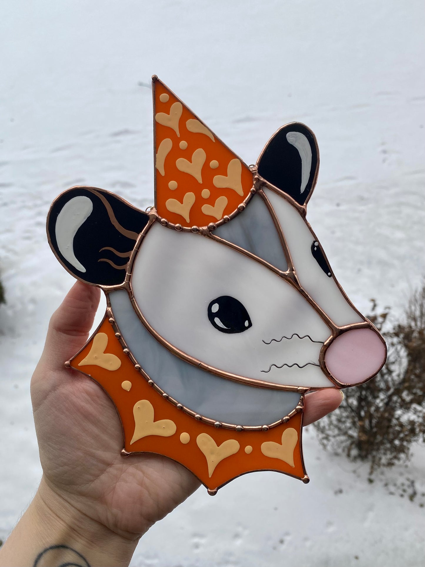 Orange Lovely Opossum Stained Glass Suncatcher