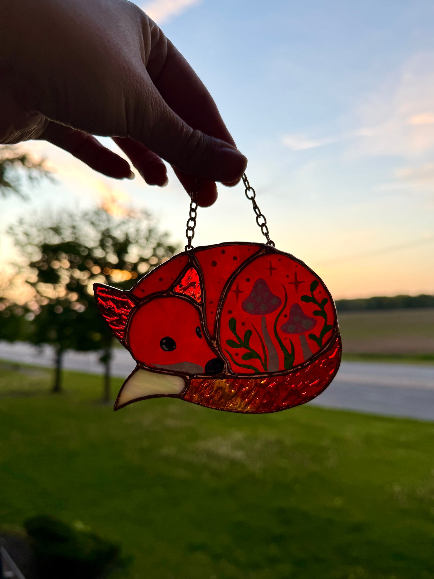 Mini Mushroom Fox Stained Glass Suncatcher