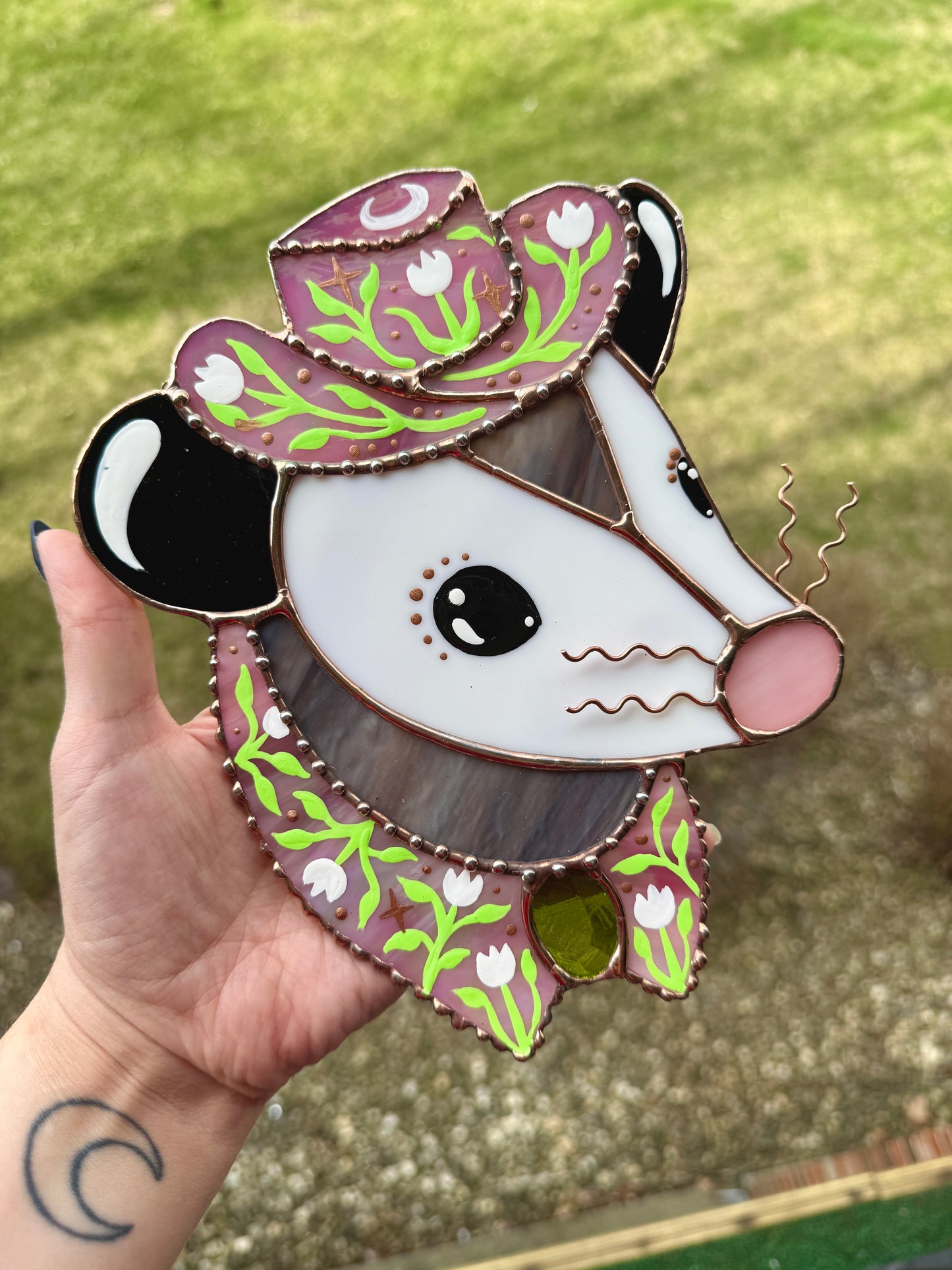Green Tulip Stained Glass Opossum