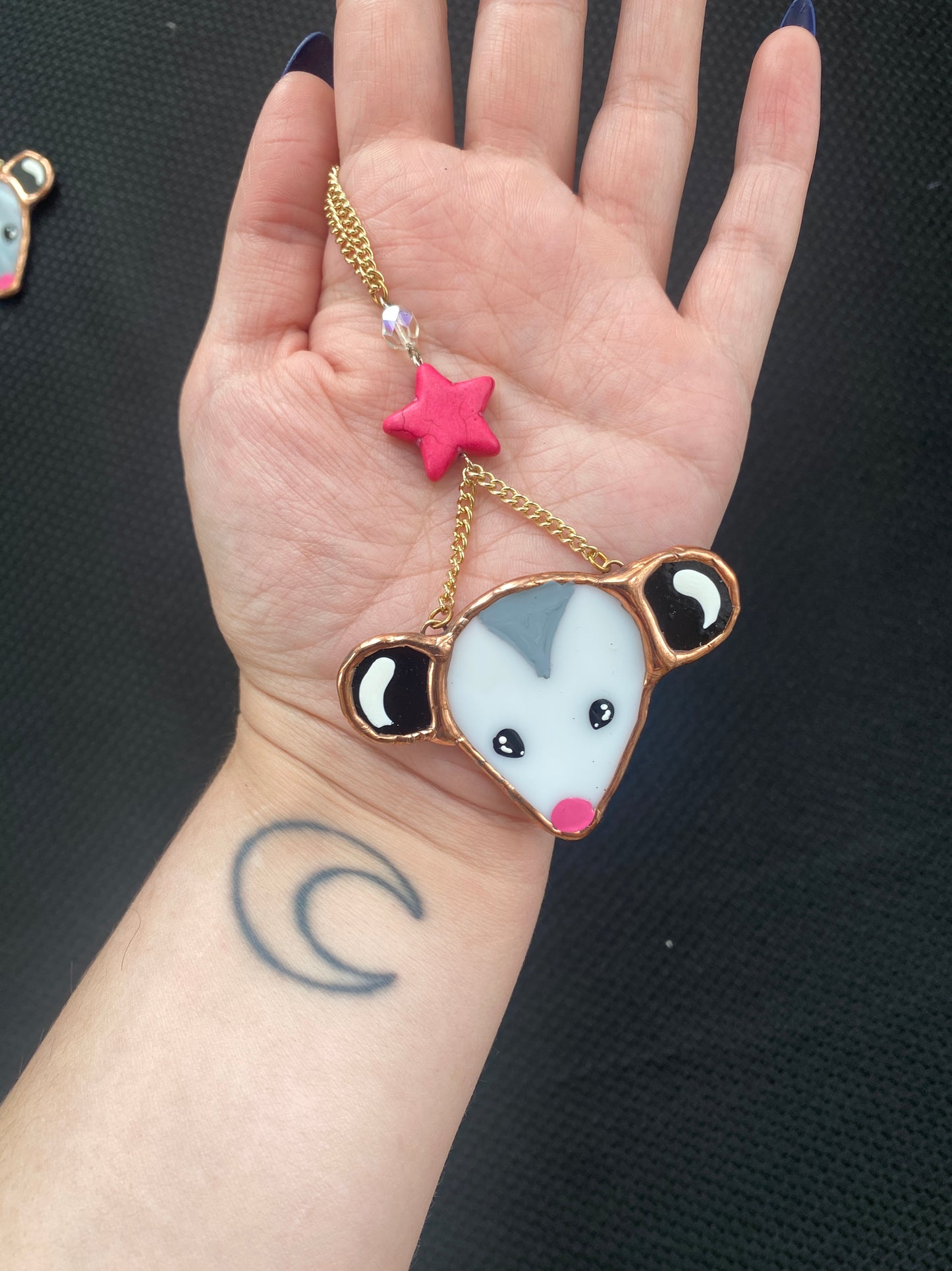 Hot Pink Star Opossum Stained Glass Charm