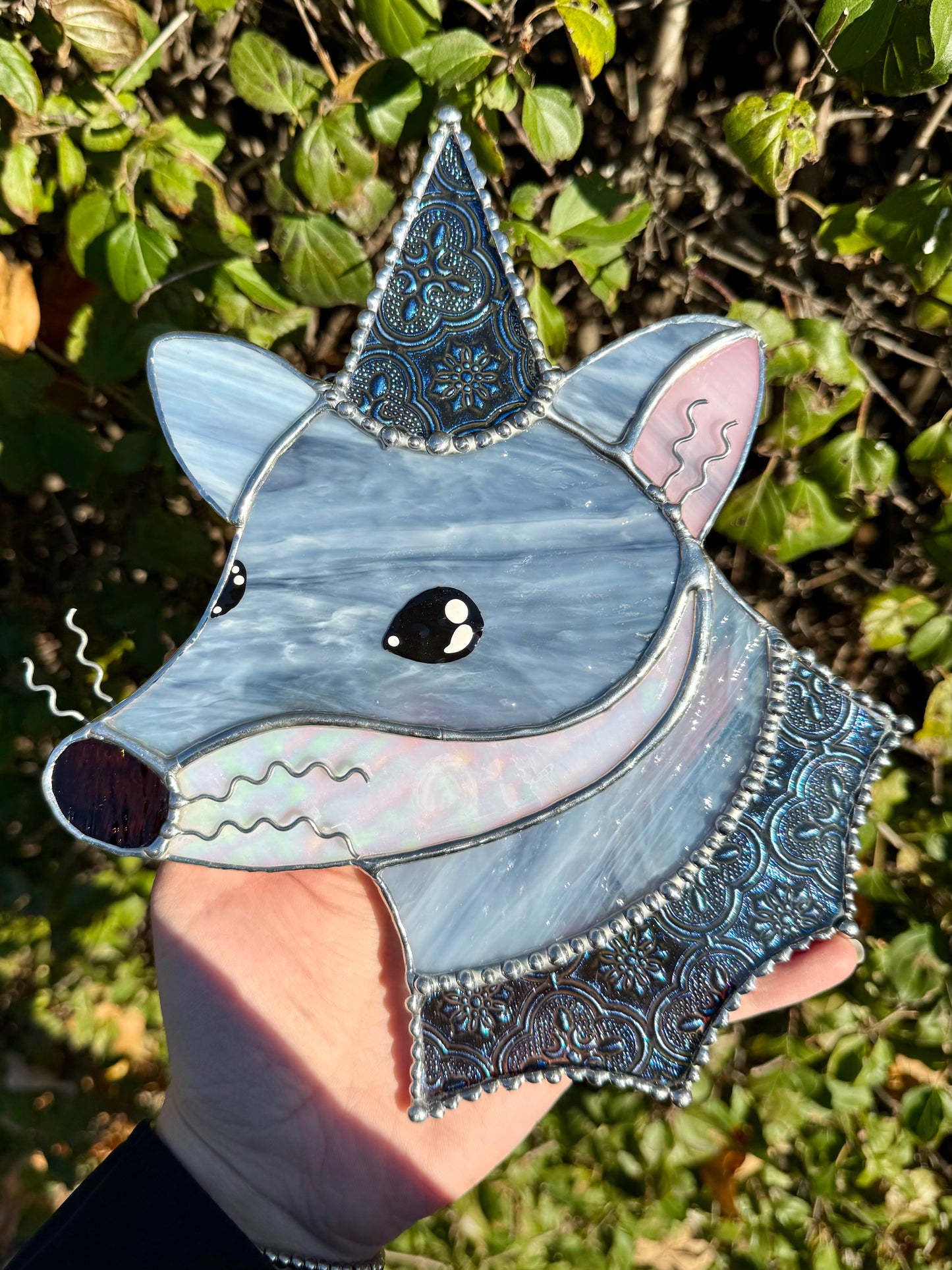 Royal Blue Fox Stained Glass Suncatcher