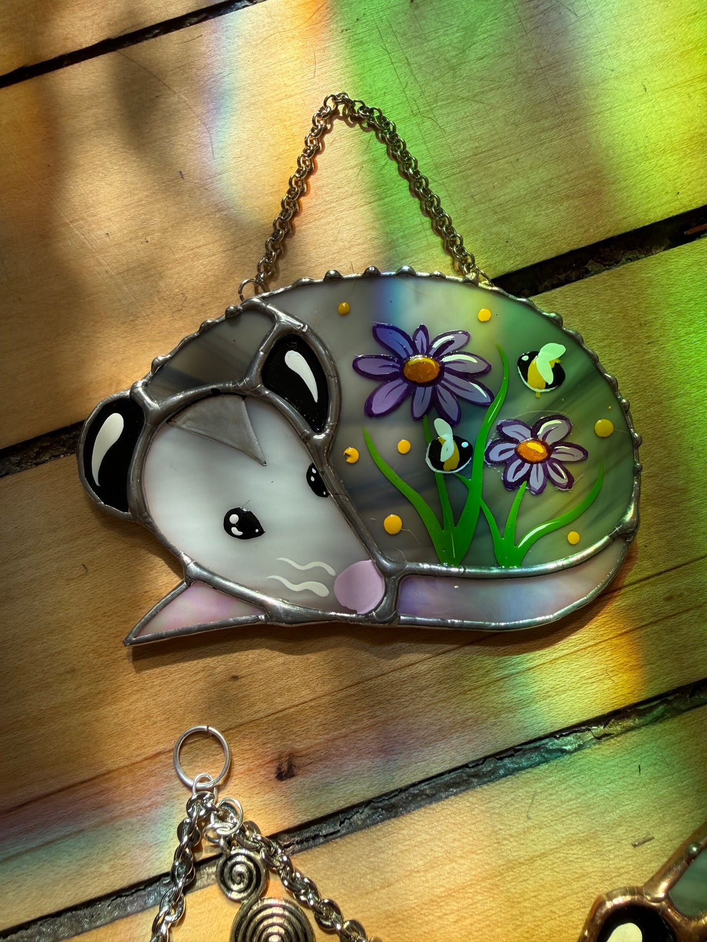Sleepy Daisy Opossum Stained Glass Mini