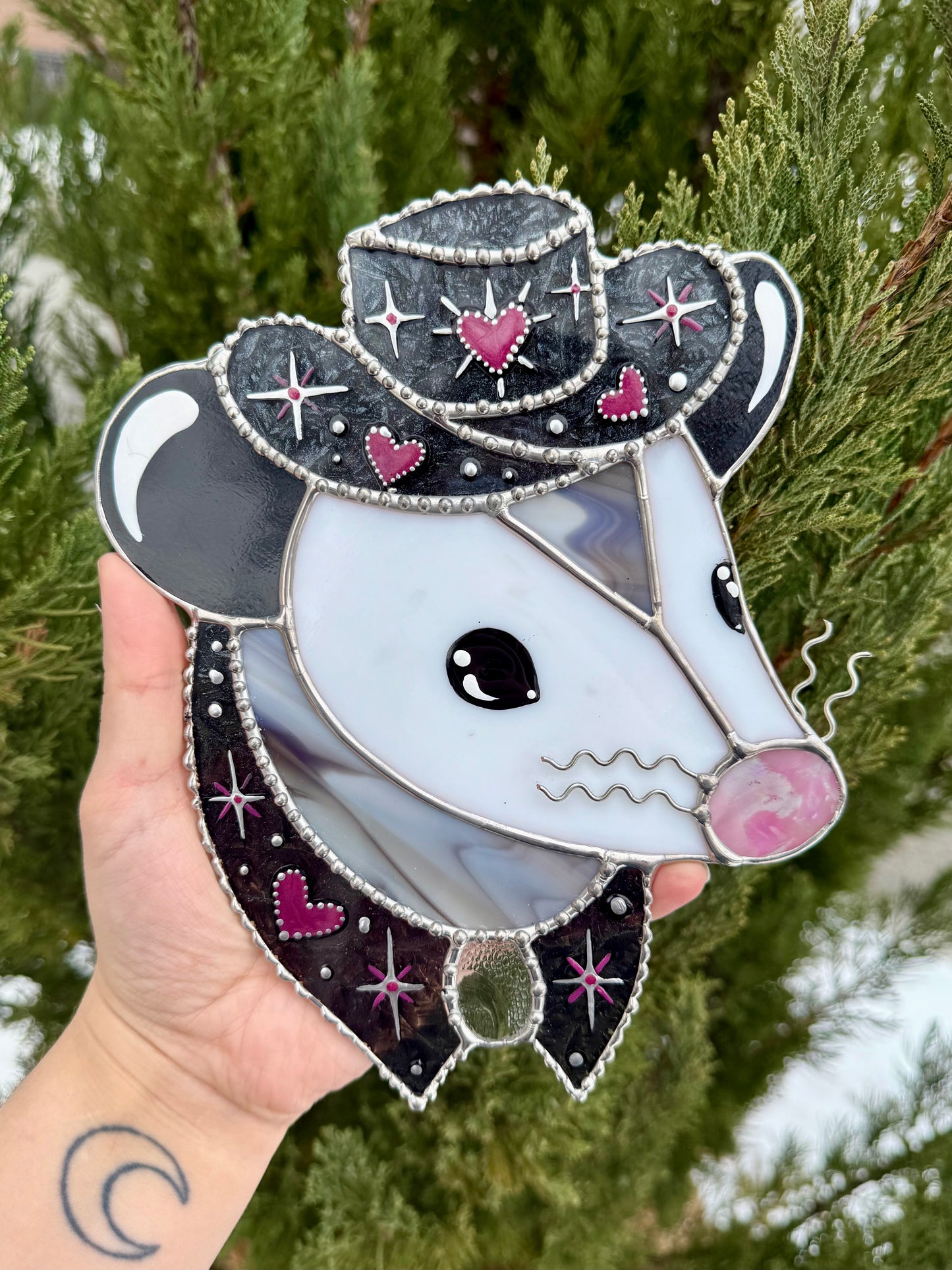 Black Heart Cowboy Opossum Stained Glass