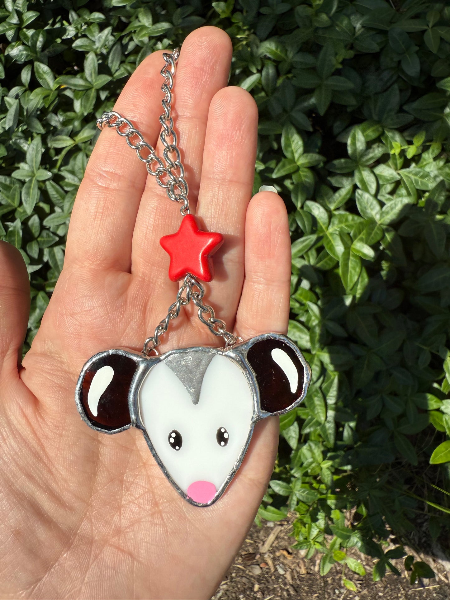 Star Opossum Stained Glass Car Charm