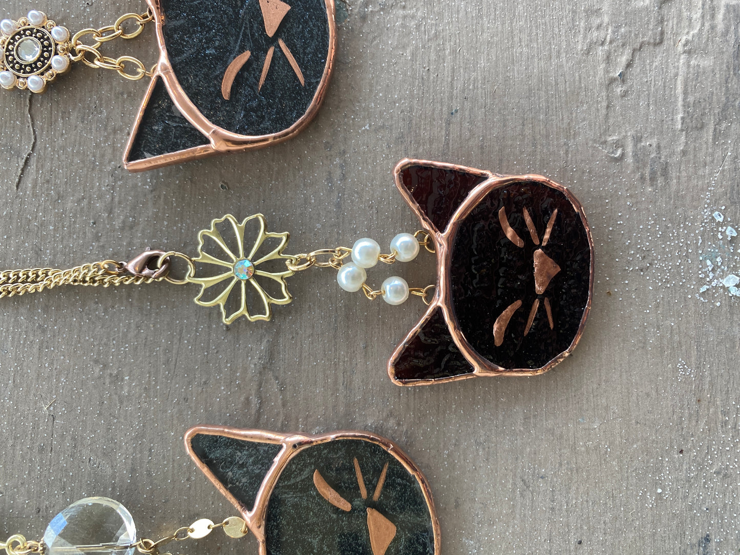 Brown Cat Stained Glass Charm