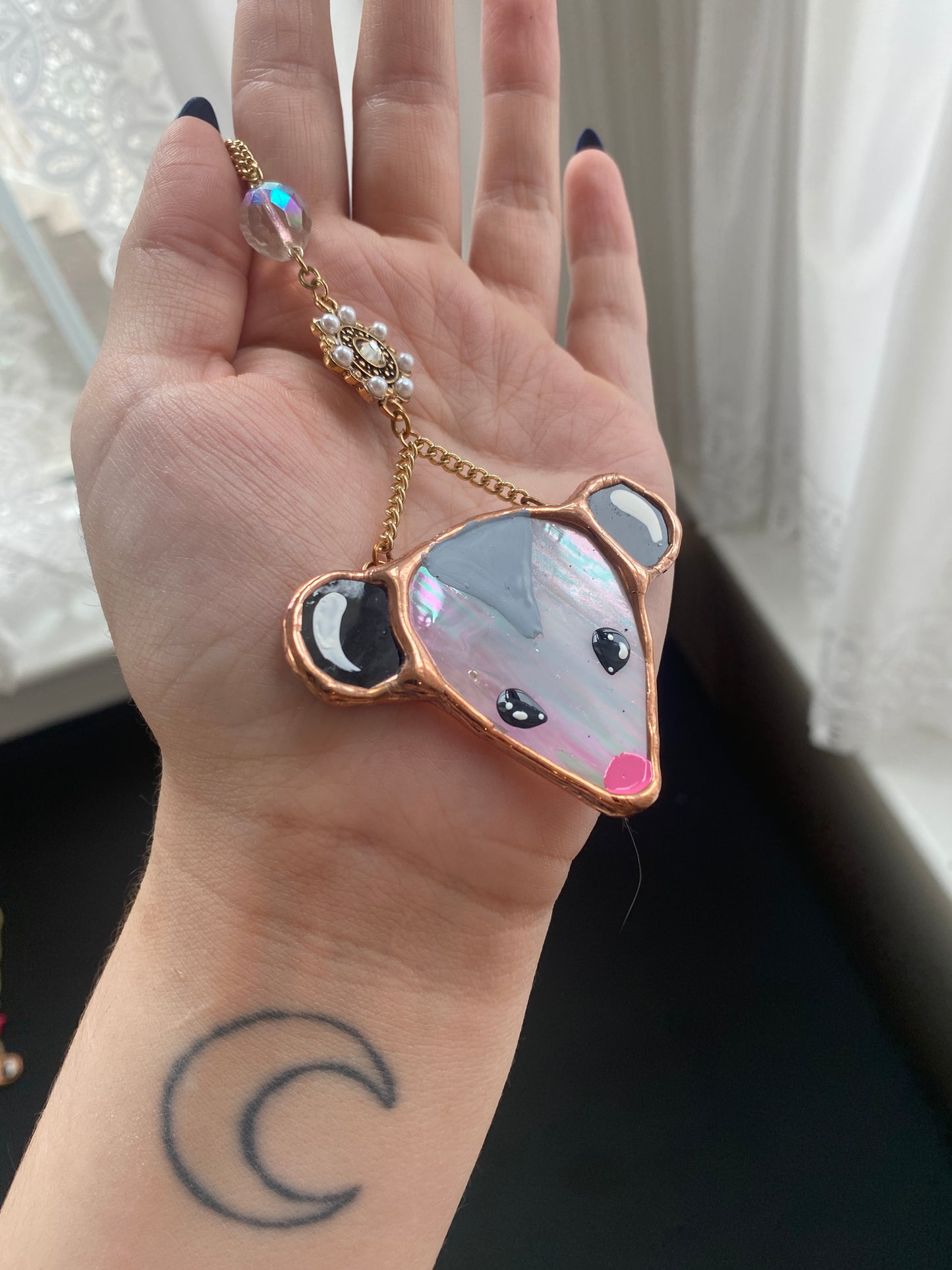 Golden Opossum Stained Glass Charm