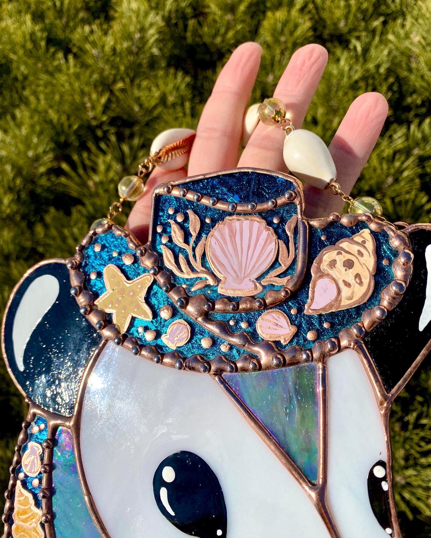 Mermaid Cowboy Opossum Stained Glass Suncatcher