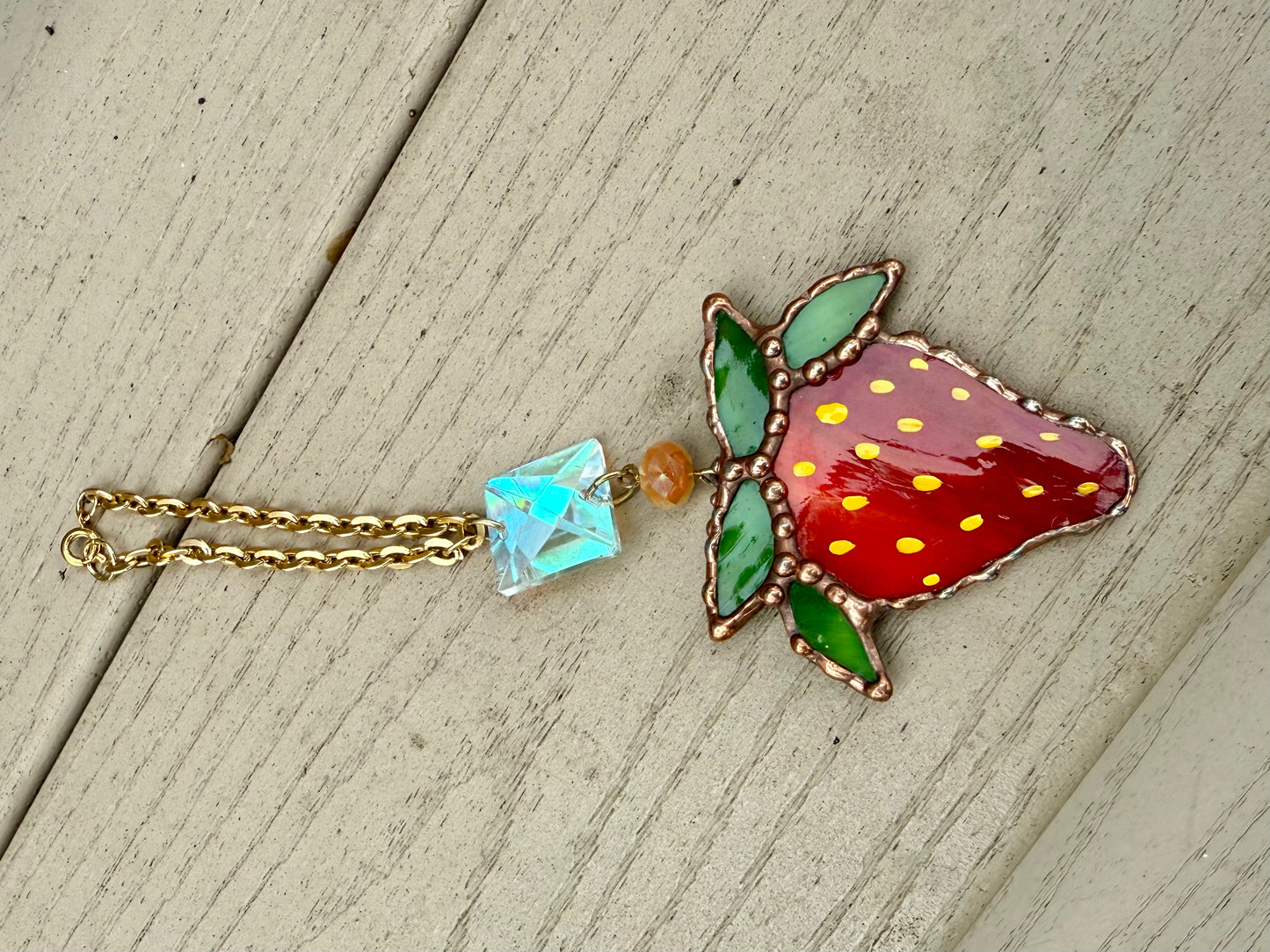 Red Strawberry Stained Glass Car Charm