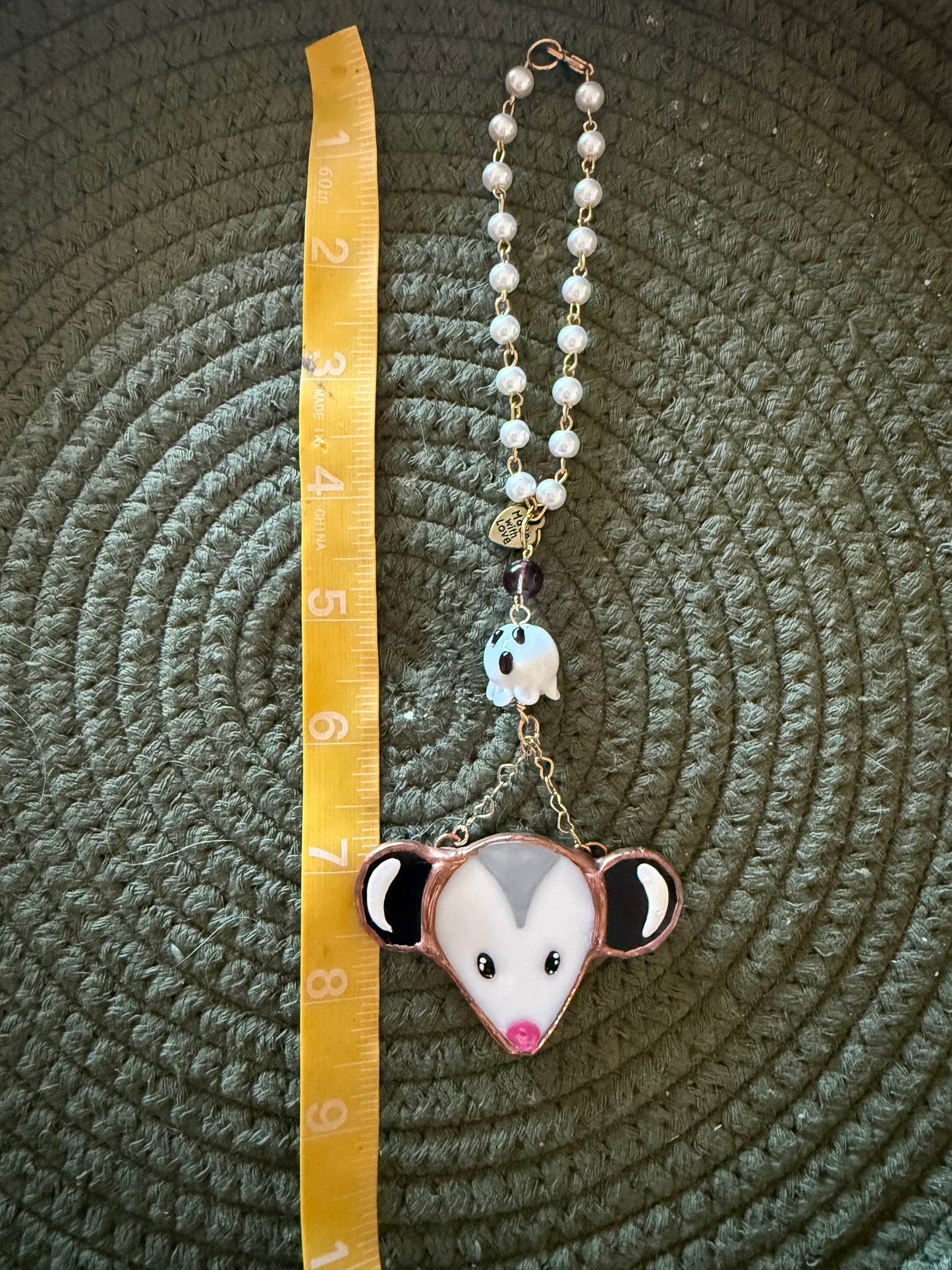 Pearl Ghost Opossum Car Charm