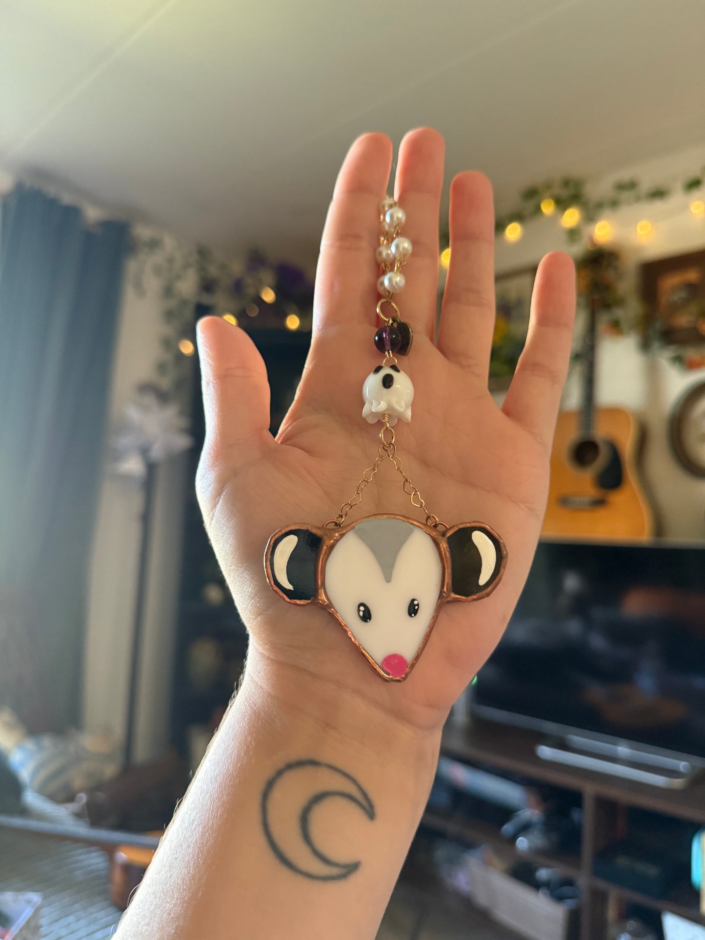 Pearl Ghost Opossum Car Charm