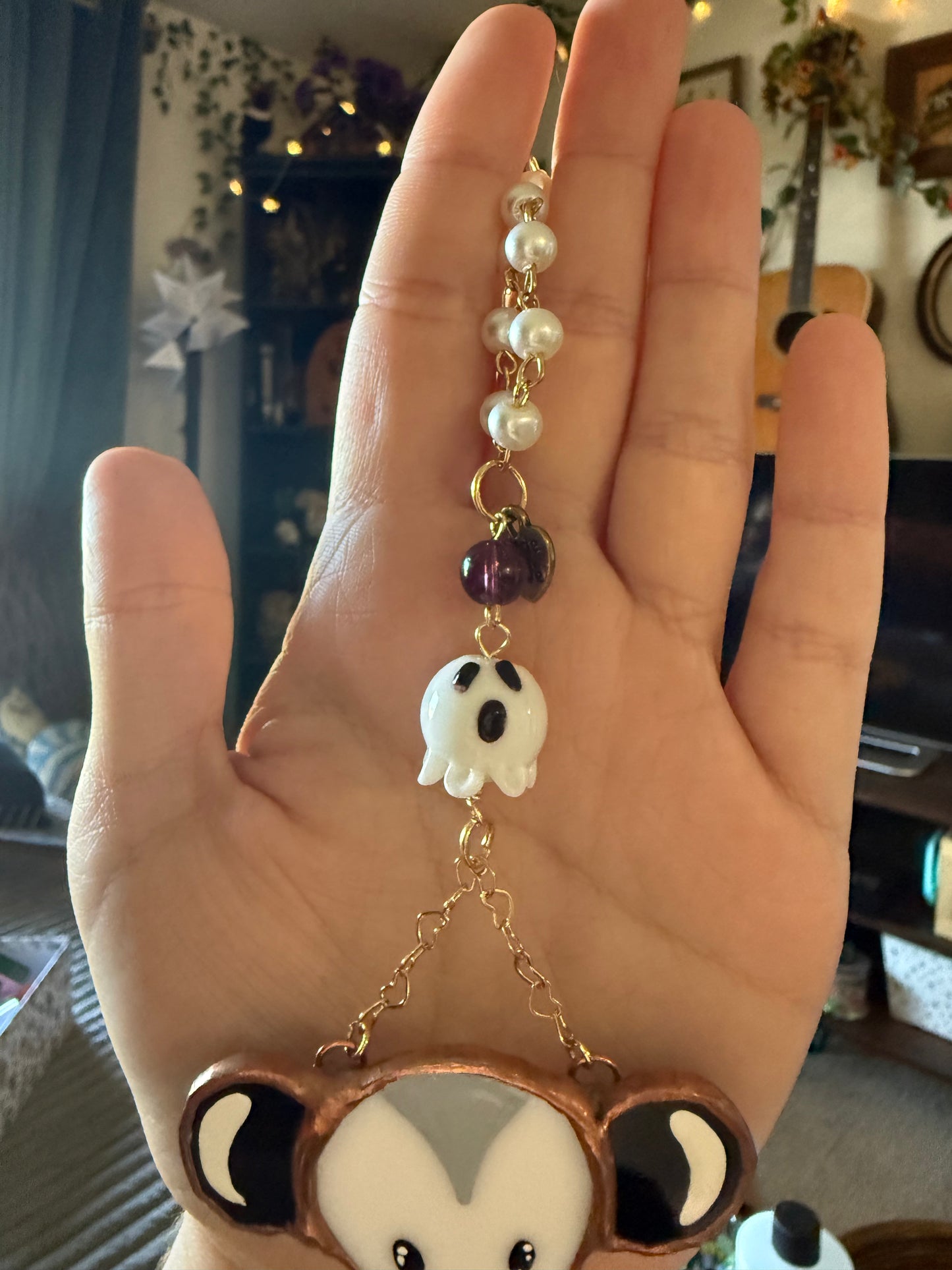 Pearl Ghost Opossum Car Charm