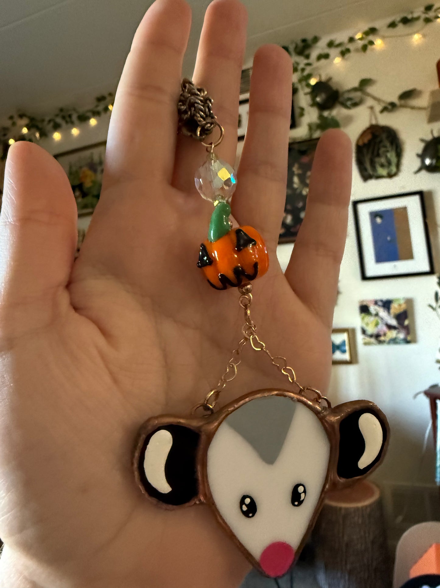 Jack-o’-lantern Opossum Car Charm