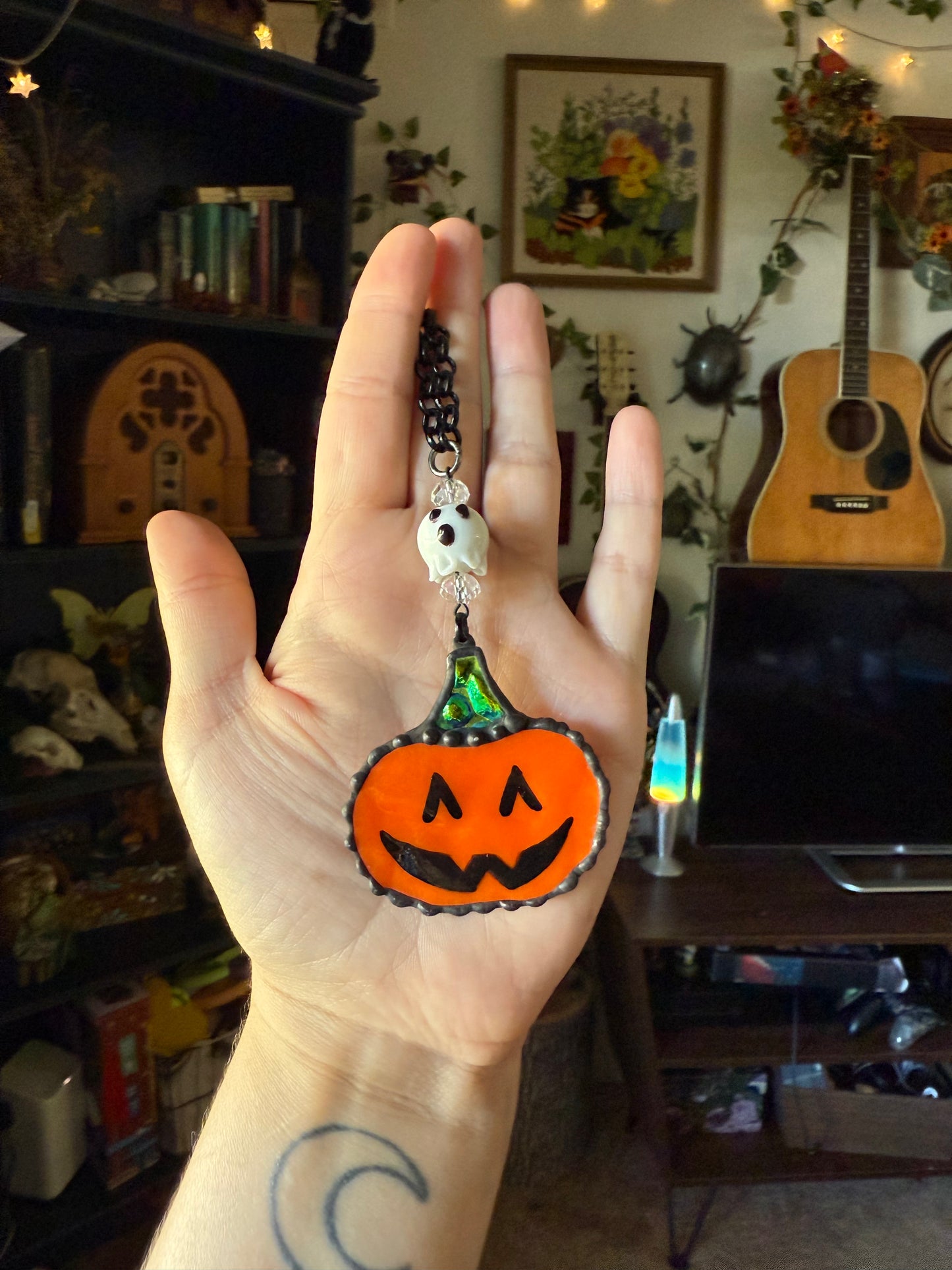 Jack-o’-lantern and Ghost Car Charm