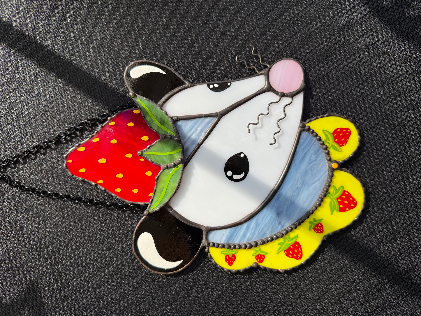 Strawberry Opossum Stained Glass Suncatcher