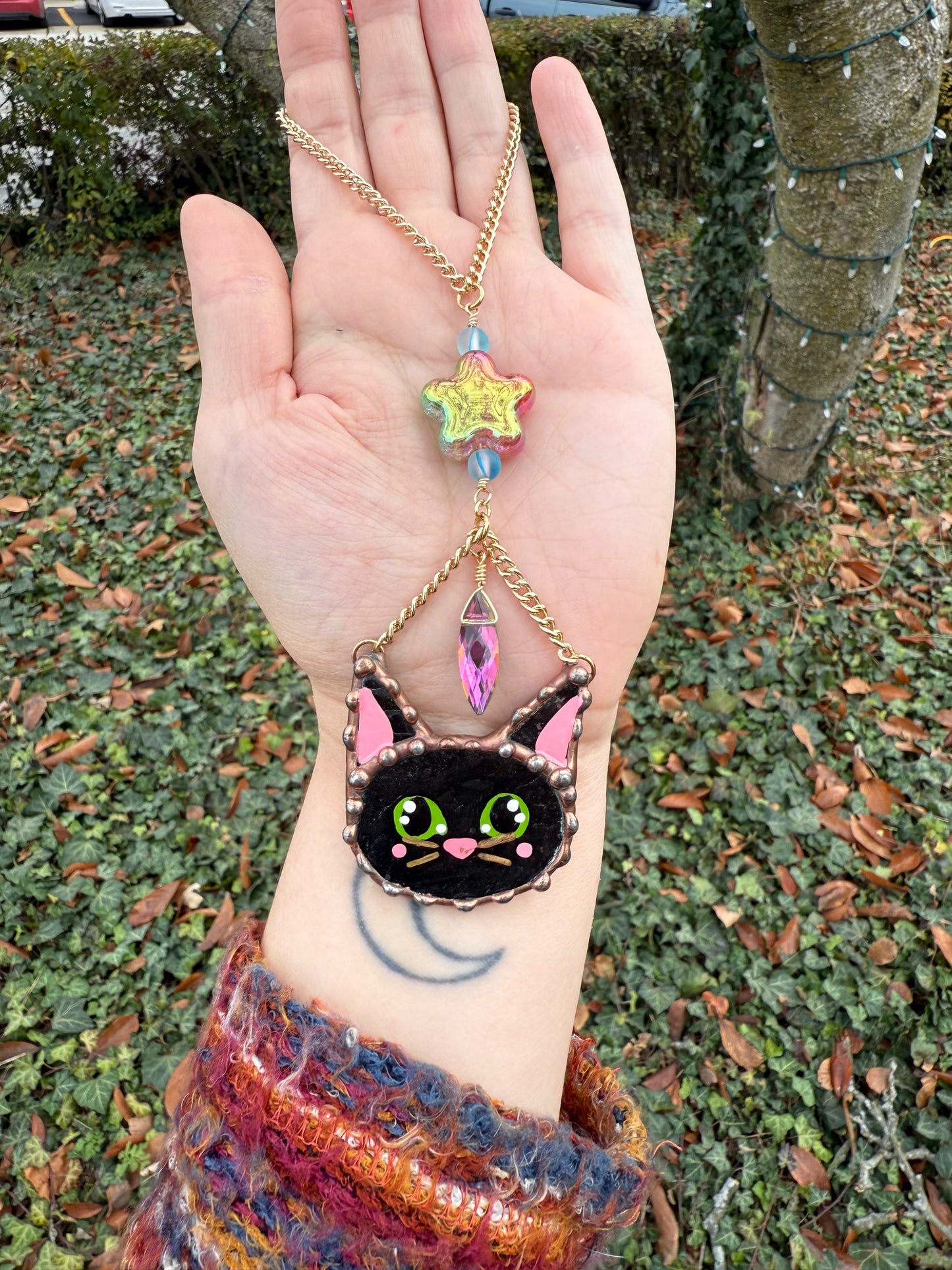 Star Cat Stained Glass Charm