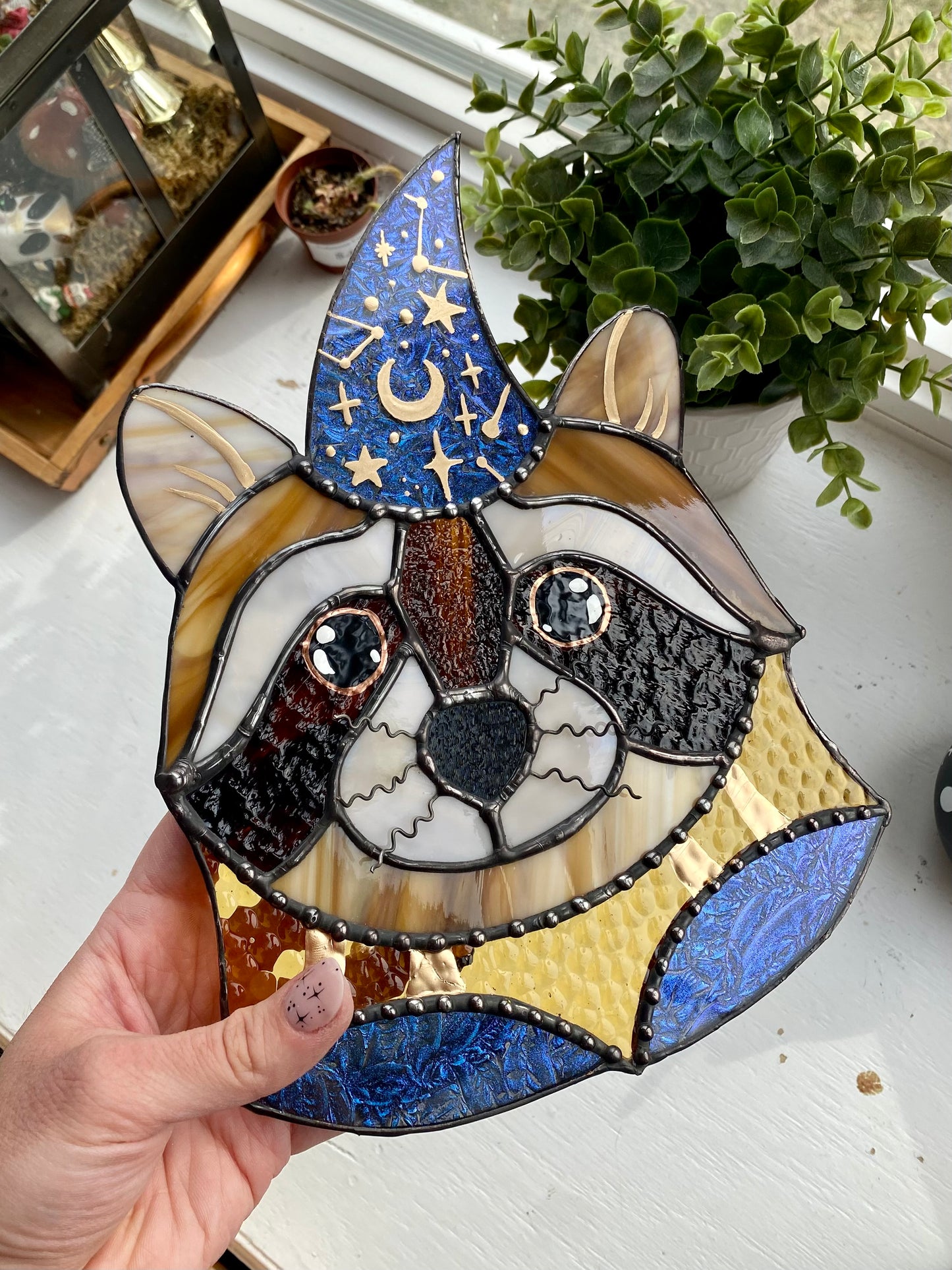 Wizard Raccoon Stained Glass Suncatcher