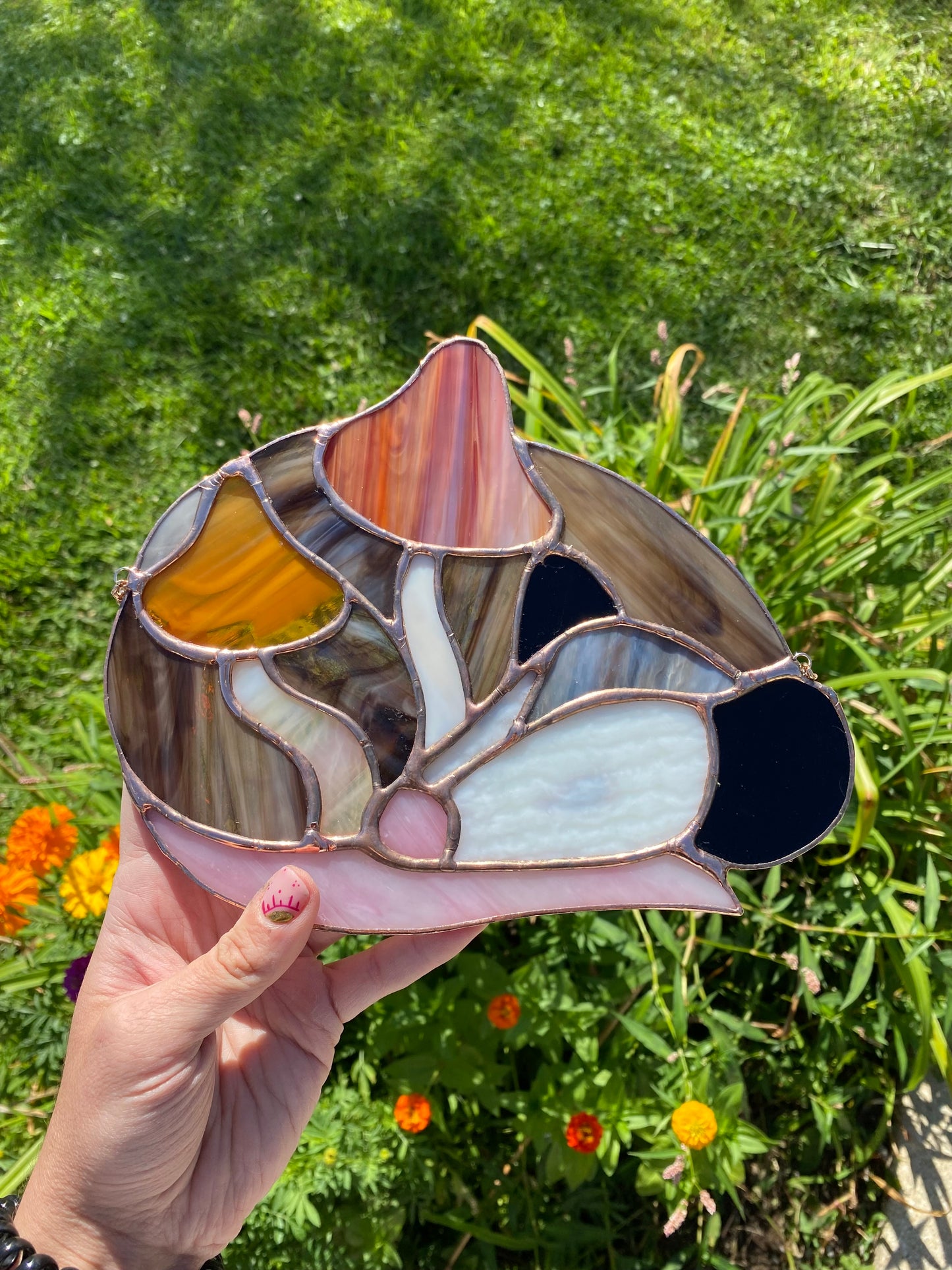 Mushroom Opossum Stained Glass Suncatcher