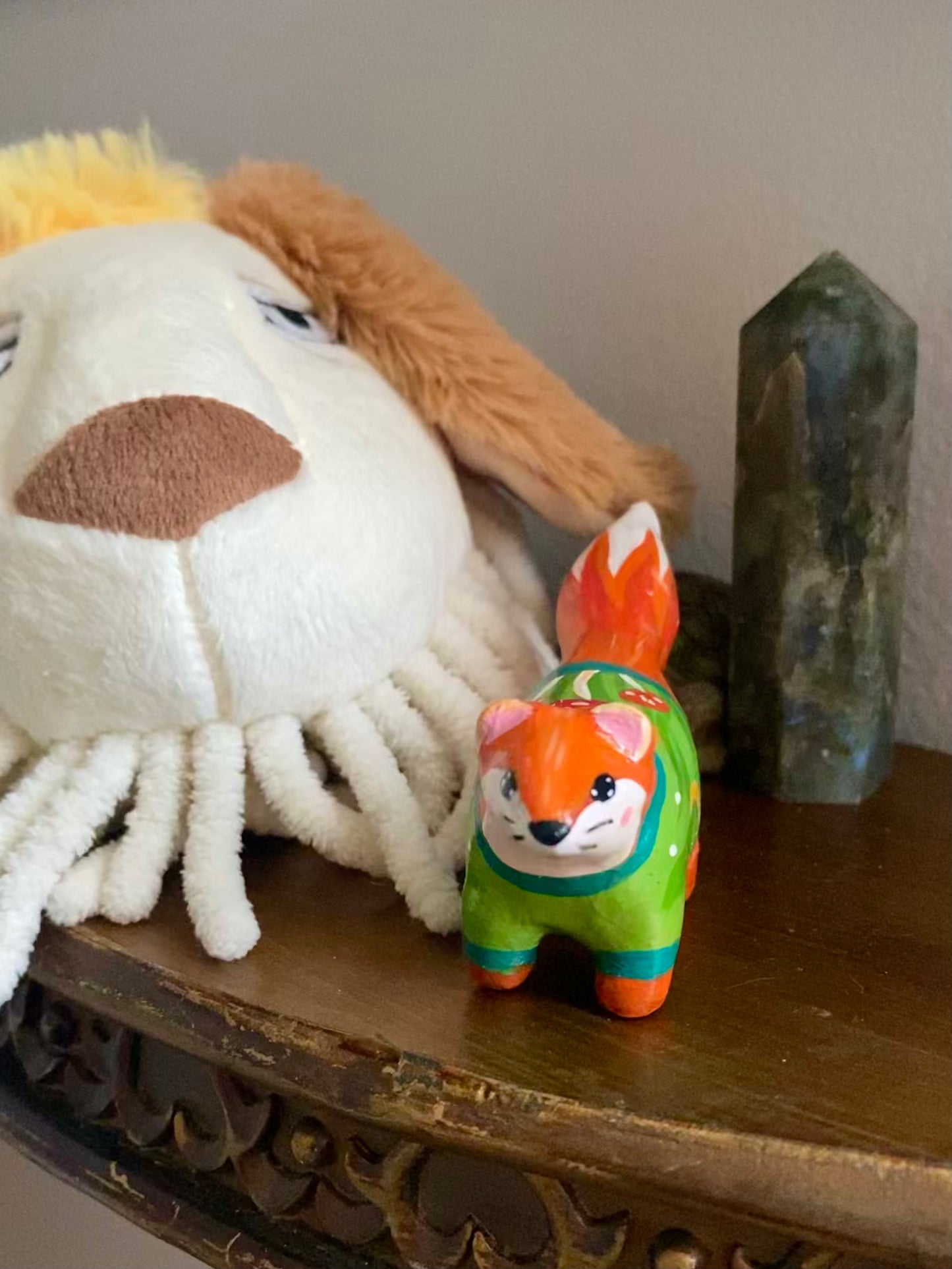 Fox with Mushroom Sweater Figurine