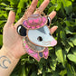 Mini Pink Cowboy Opossum Stained Glass Ornament